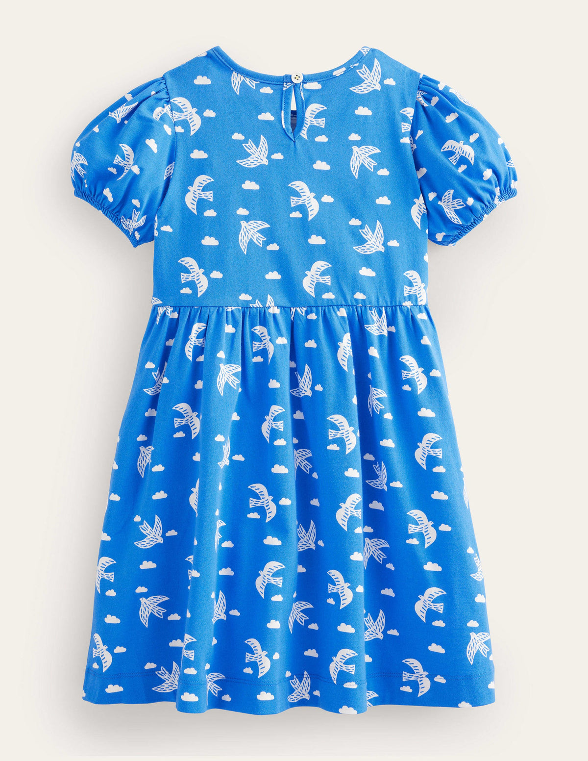 Puff Sleeve Jersey Dress-Cabana Blue Birds-2