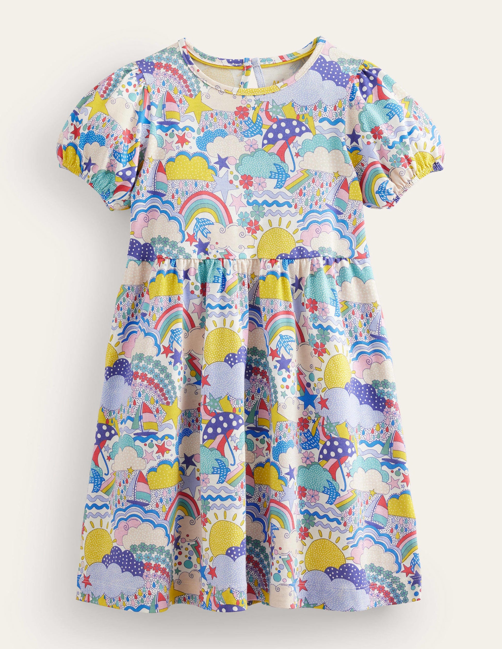 Puff Sleeve Jersey Dress-Multi Weather-1