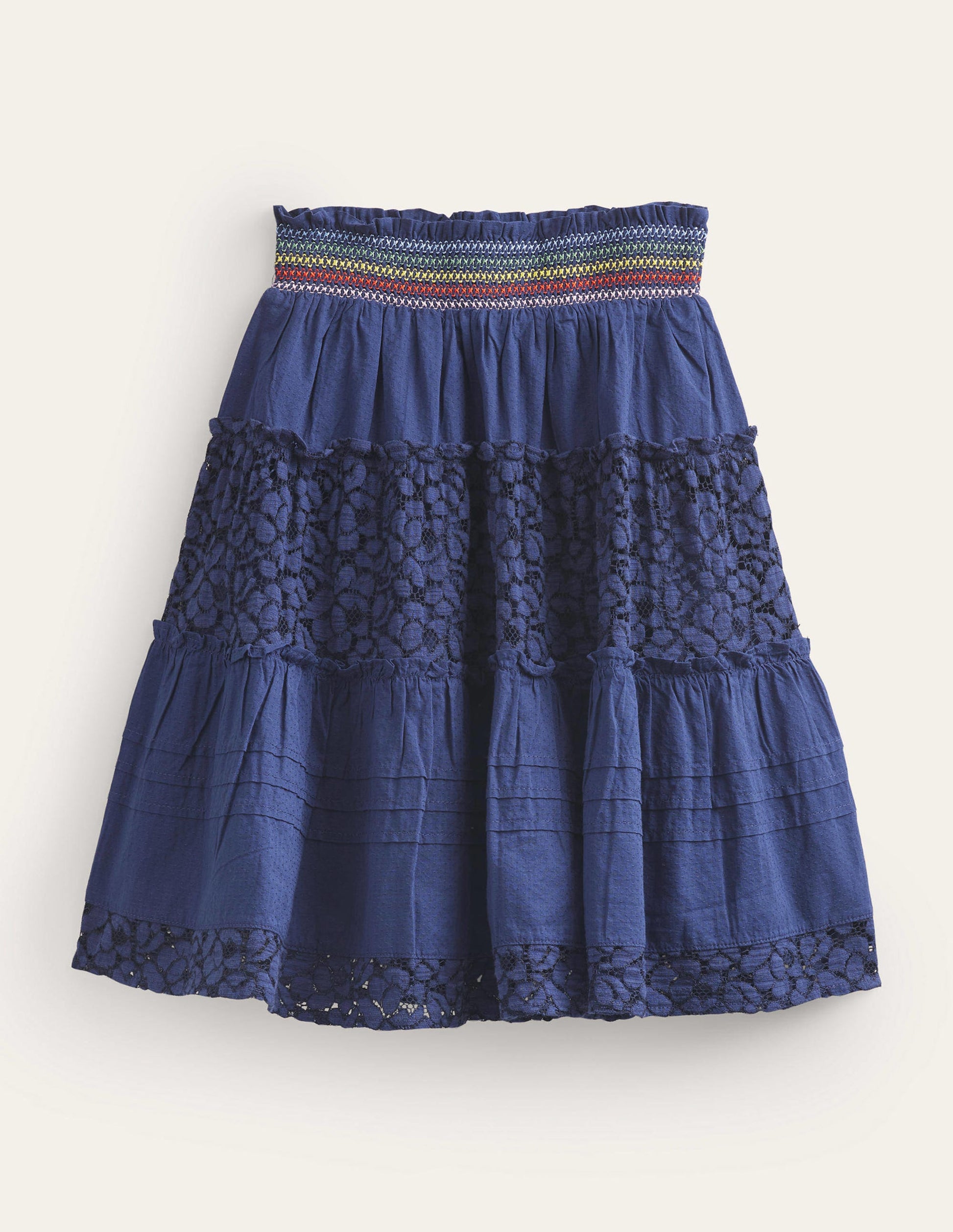 Smocked Tiered Midi Skirt-College Navy-1