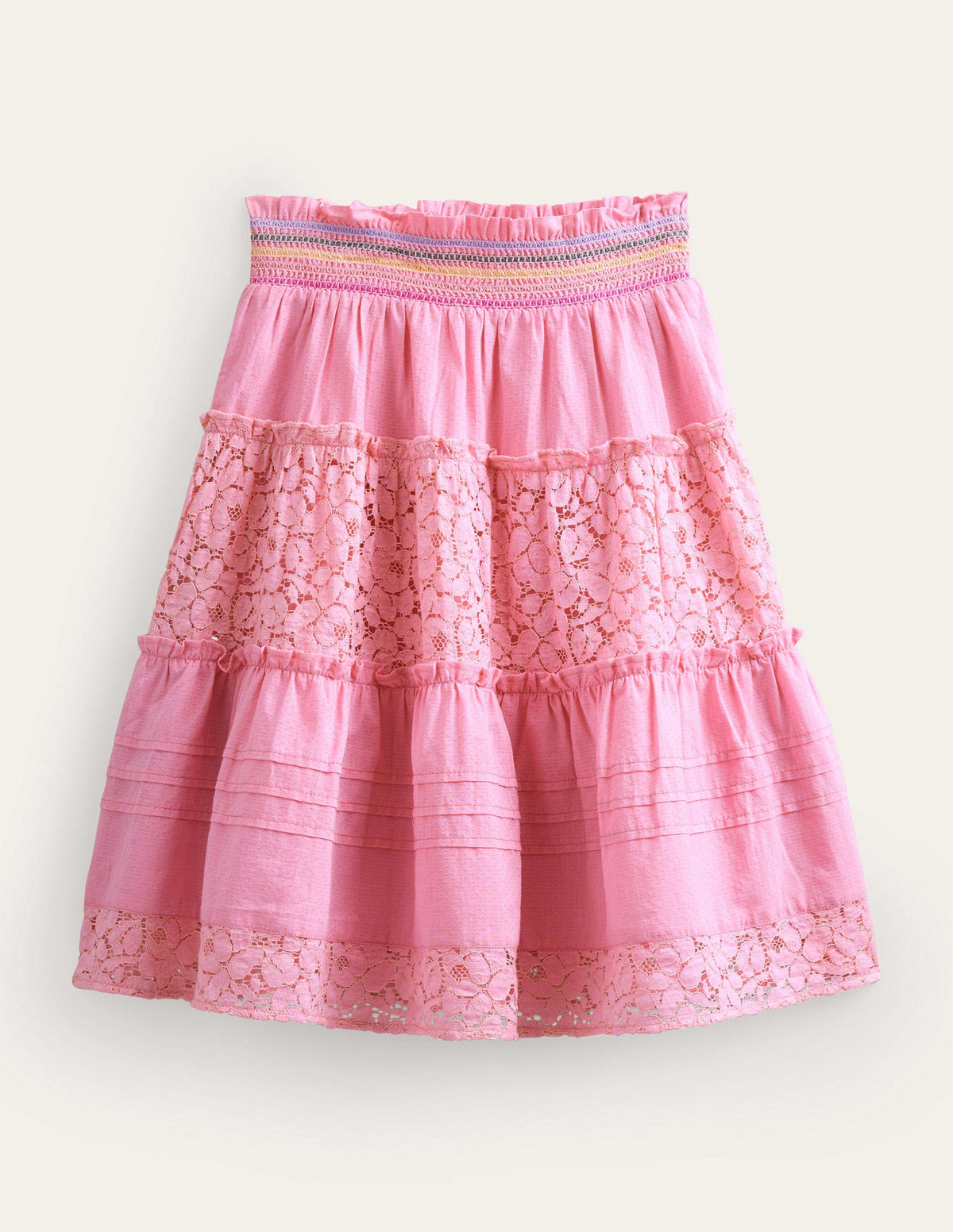 Smocked Tiered Midi Skirt-Formica Pink - Image 1
