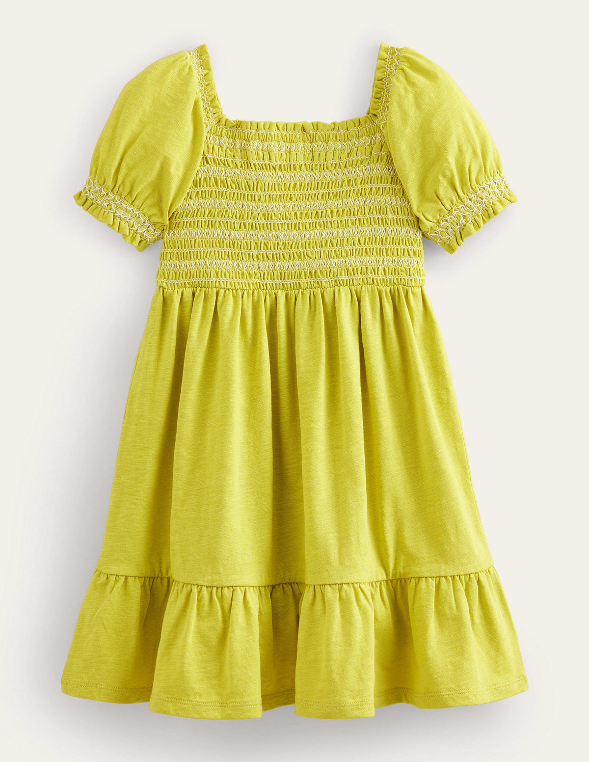 Shirred Holiday Dress-Gooseberry Yellow-2