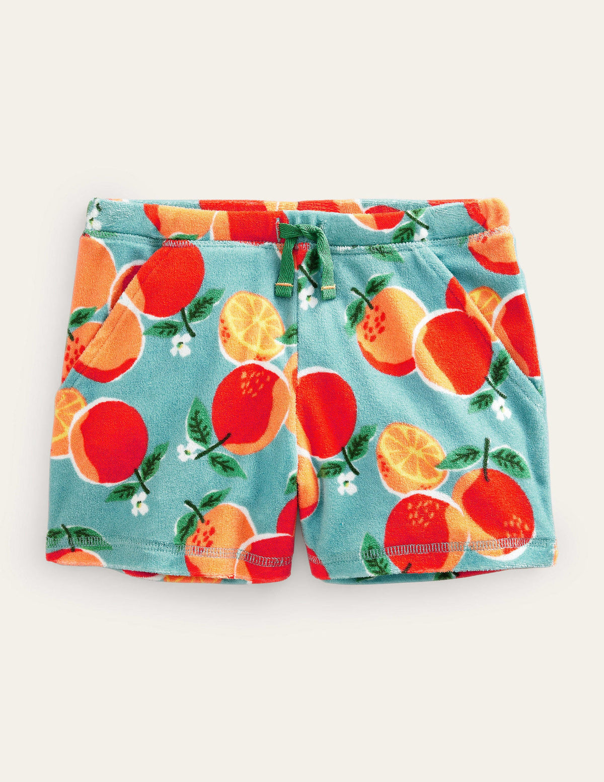 Printed Towelling Shorts-Aqua Blue Oranges-1