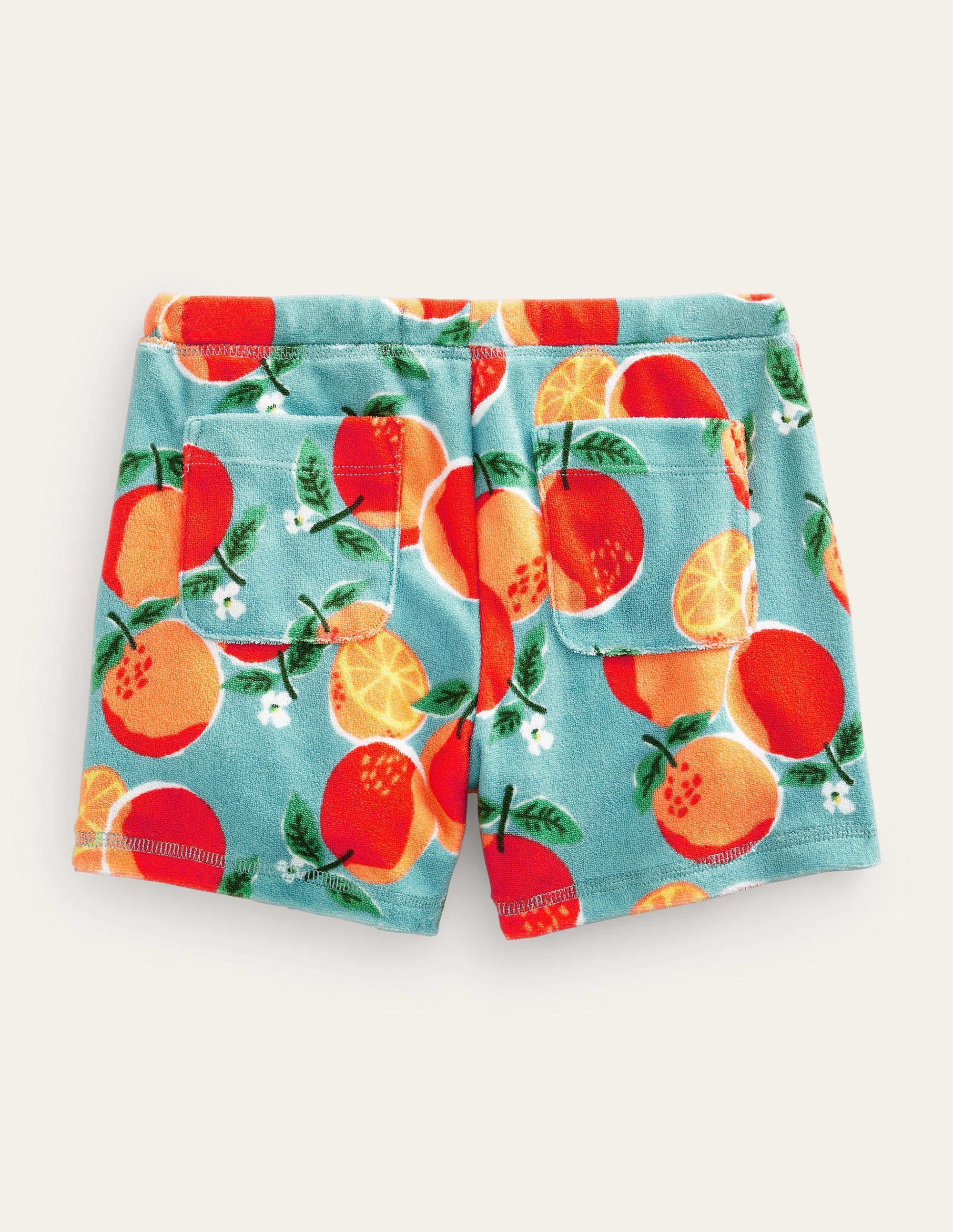 Printed Towelling Shorts-Aqua Blue Oranges - Image 2