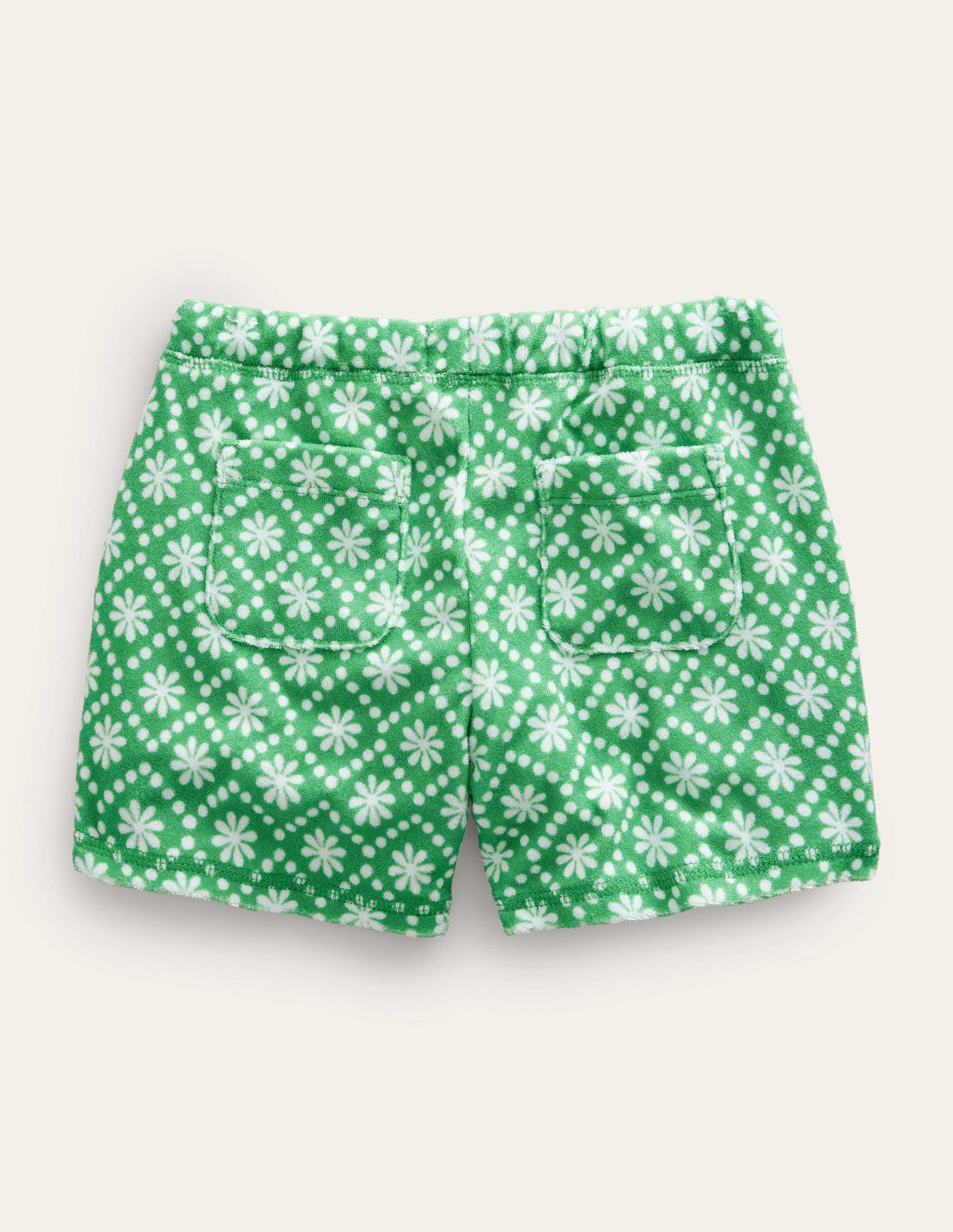 Printed Towelling Shorts-School Green Daisies-2