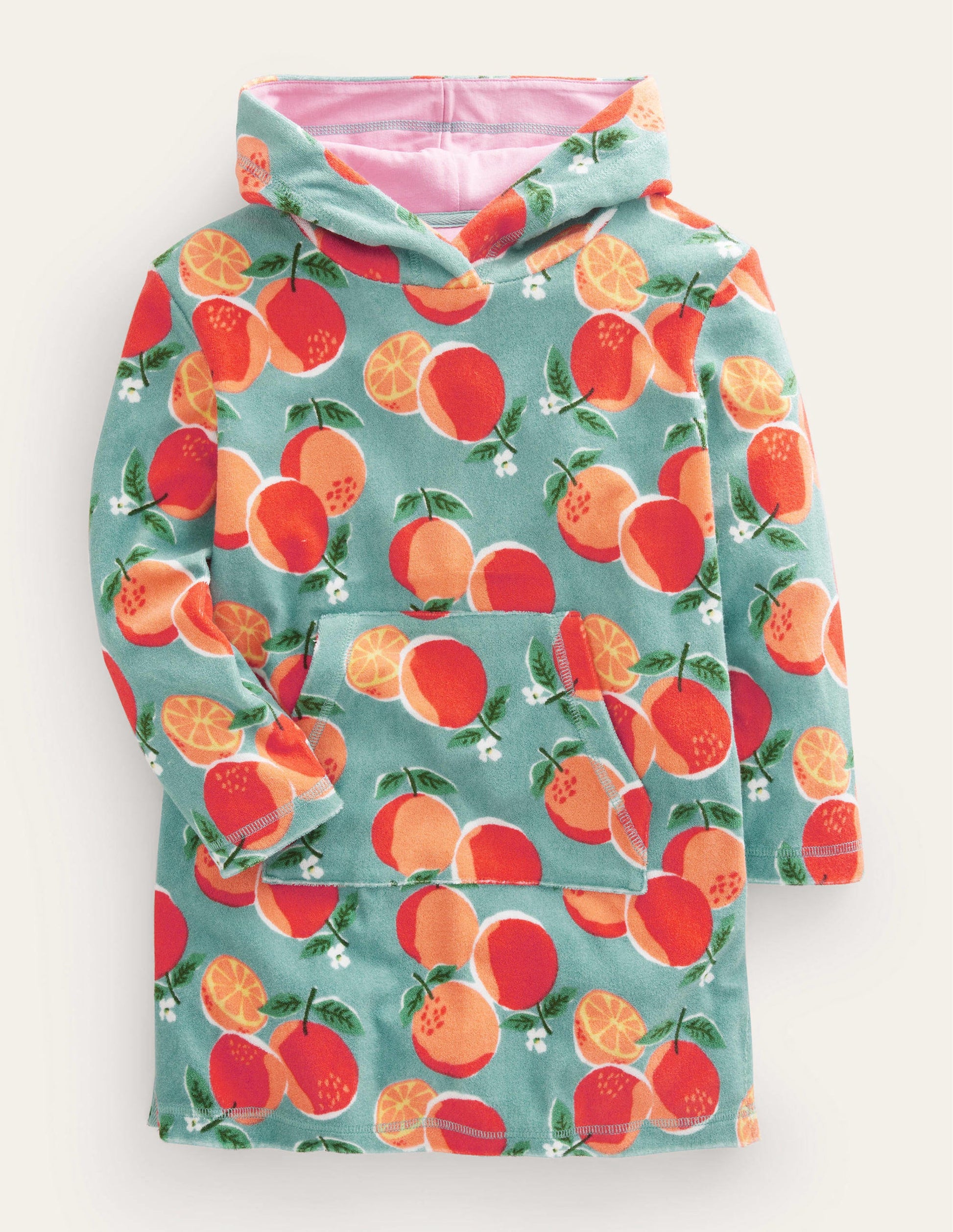Pattern Towelling Beach Dress-Aqua Blue Oranges-1