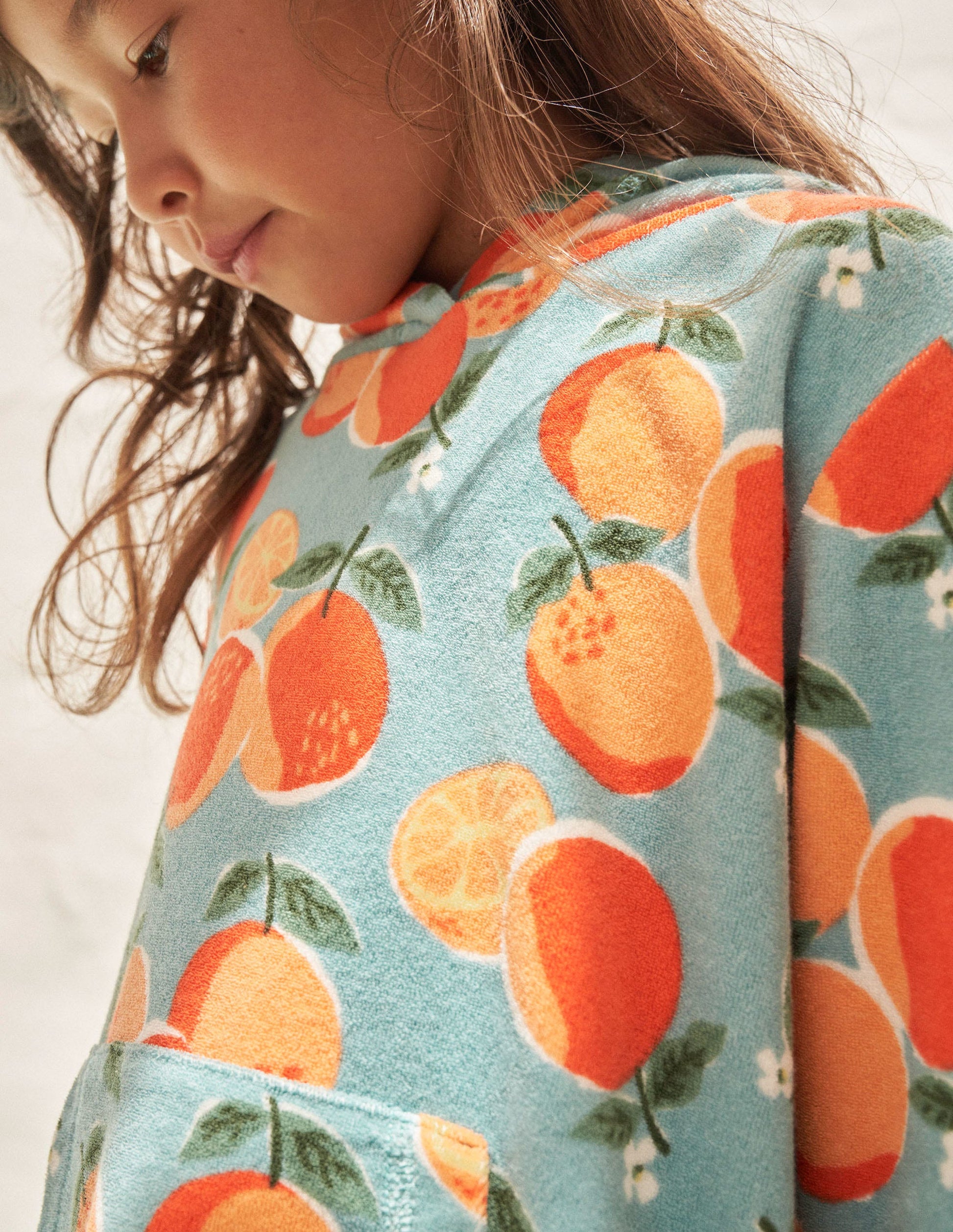 Pattern Towelling Beach Dress-Aqua Blue Oranges-5