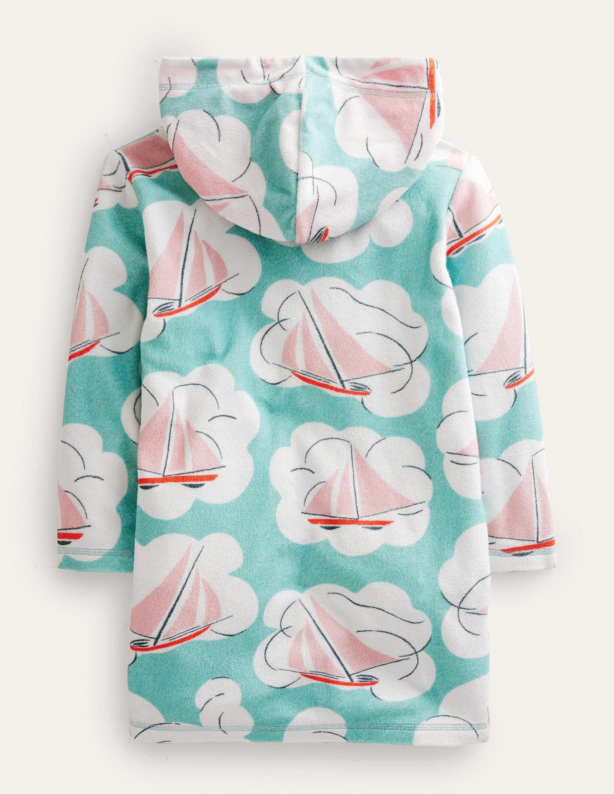 Pattern Towelling Beach Dress-Aqua Sea Blue Boats - Image 2