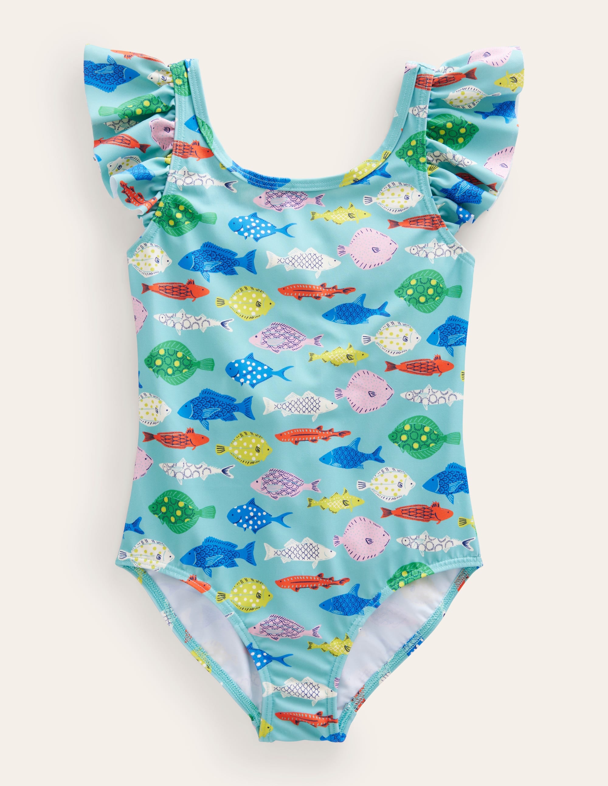 Flutter Sleeve Swimsuit-Aqua Sea Multi Fish - Image 1