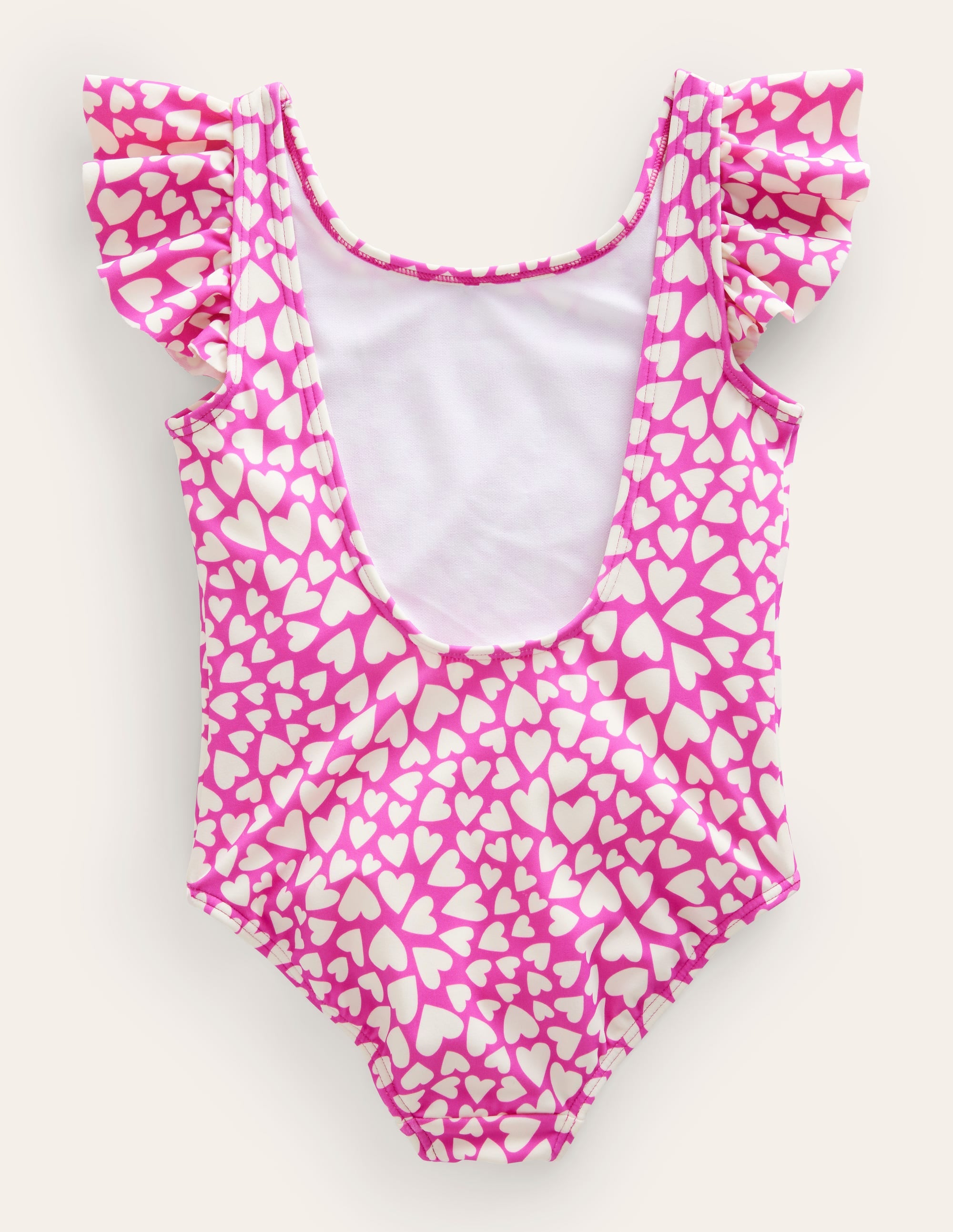 Flutter Sleeve Swimsuit-Ivory, Shocking Pink Hearts - Image 2