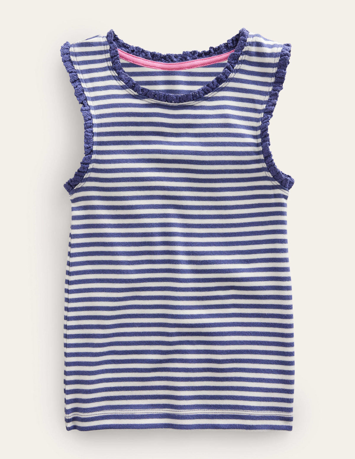 Ribbed Lace Trim Vest-Ivory/Starboard Blue - Image 1