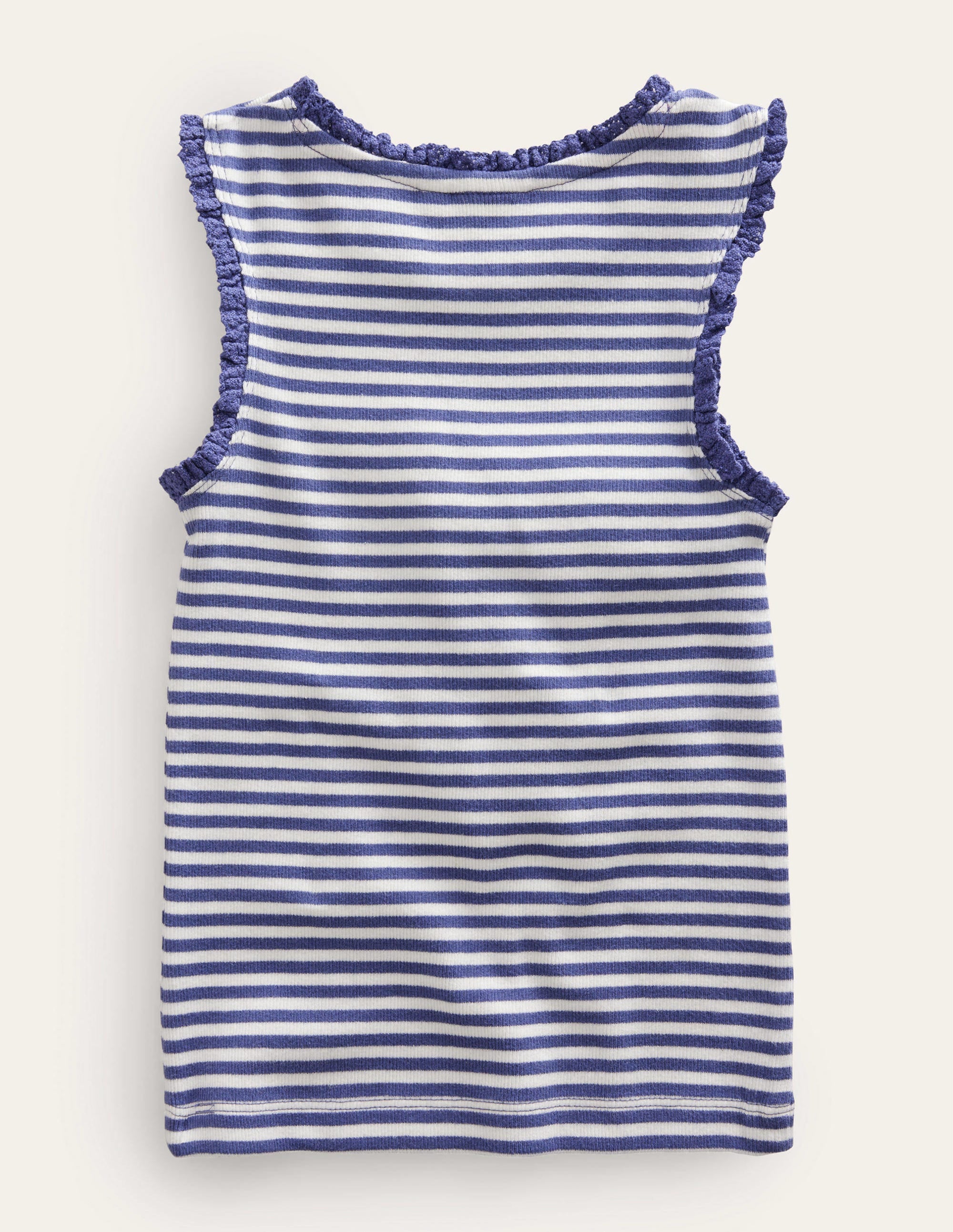 Ribbed Lace Trim Vest-Ivory/Starboard Blue - Image 2