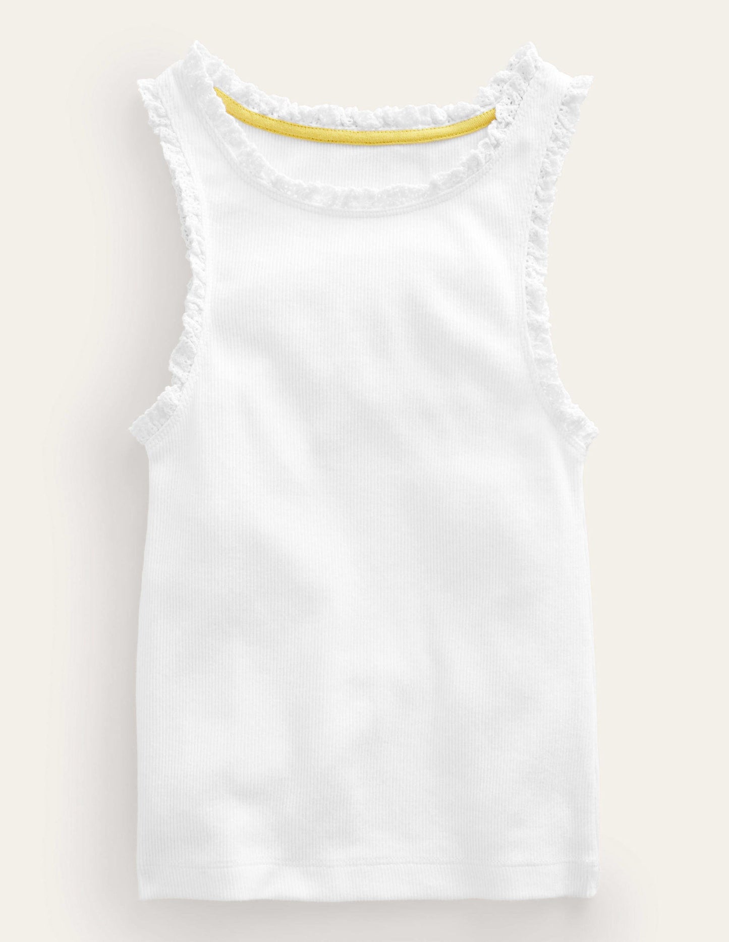 Ribbed Lace Trim Vest-White