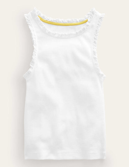 Ribbed Lace Trim Vest-White