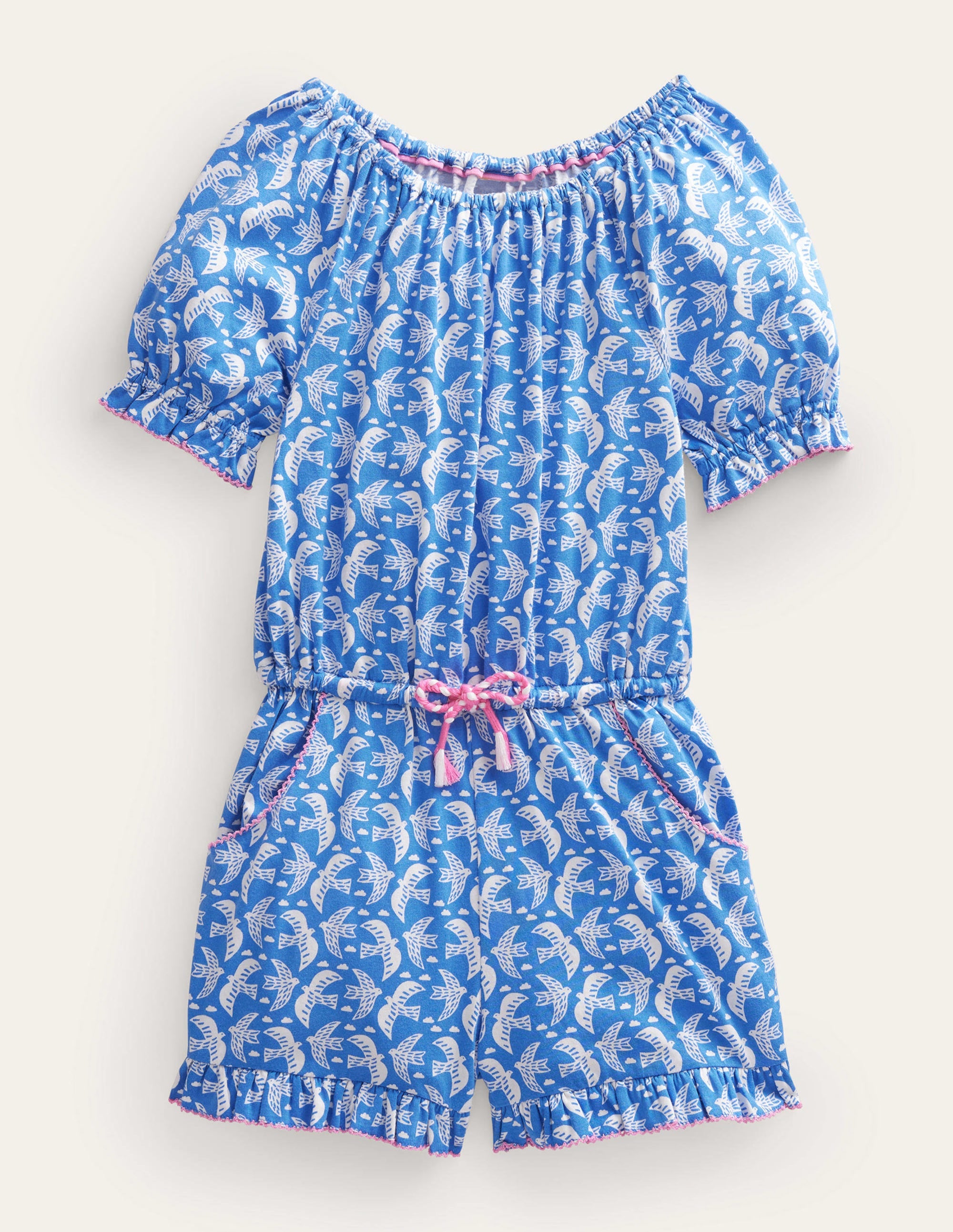 Printed Jersey Romper-Cabana Blue Birds - Image 1