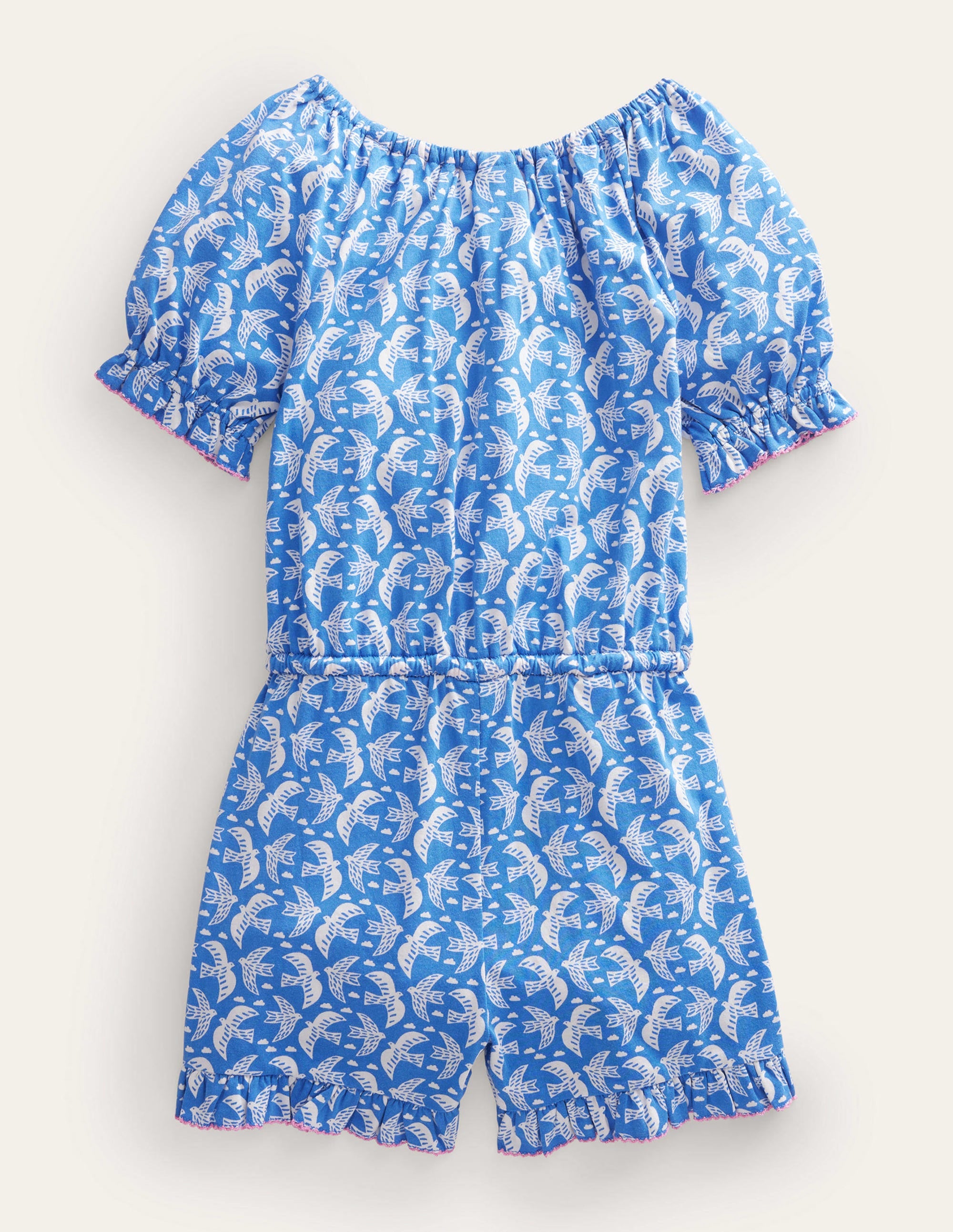 Printed Jersey Romper-Cabana Blue Birds - Image 2