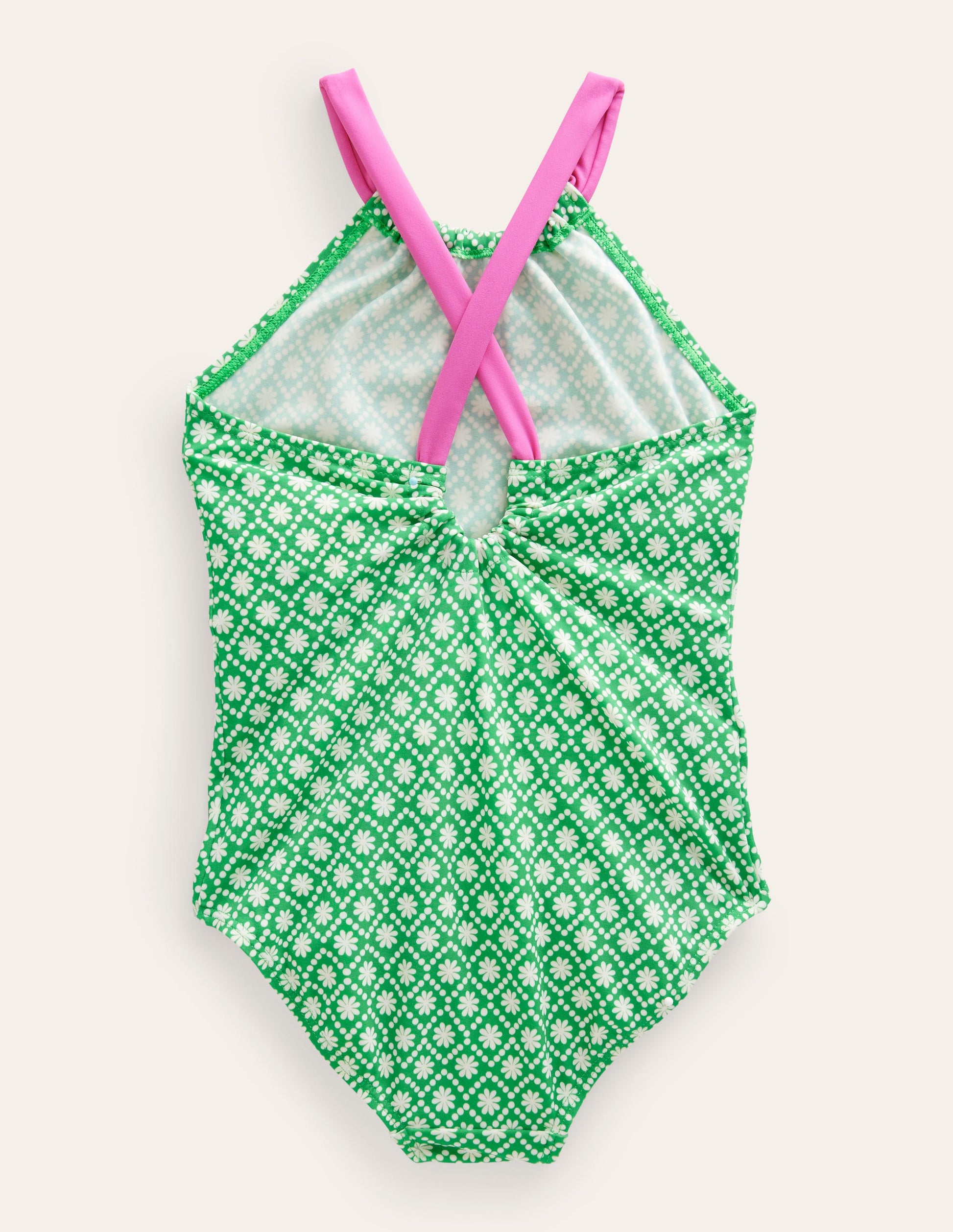 Loop Back Swimsuit-Ivory School Green Daisy Dot-2