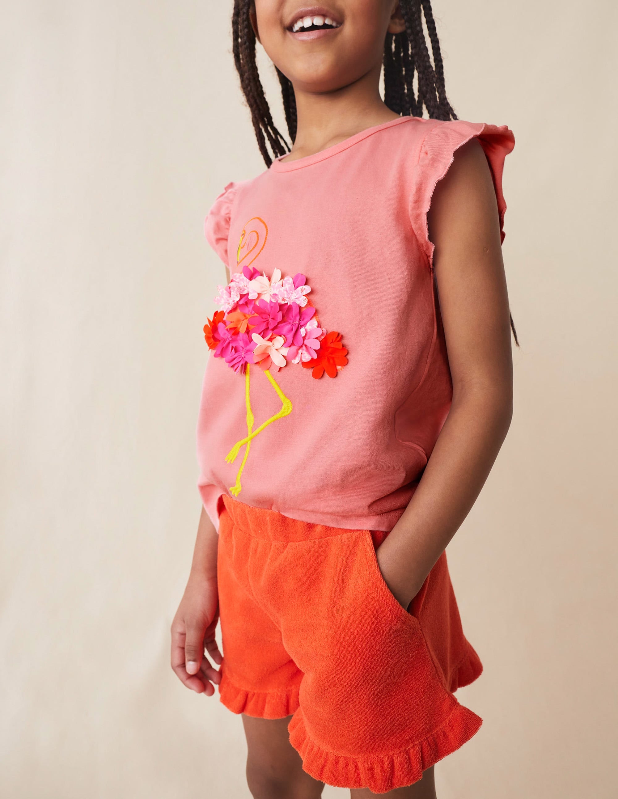 Frill Hem Towelling Short-Mandarin Orange - Image 4
