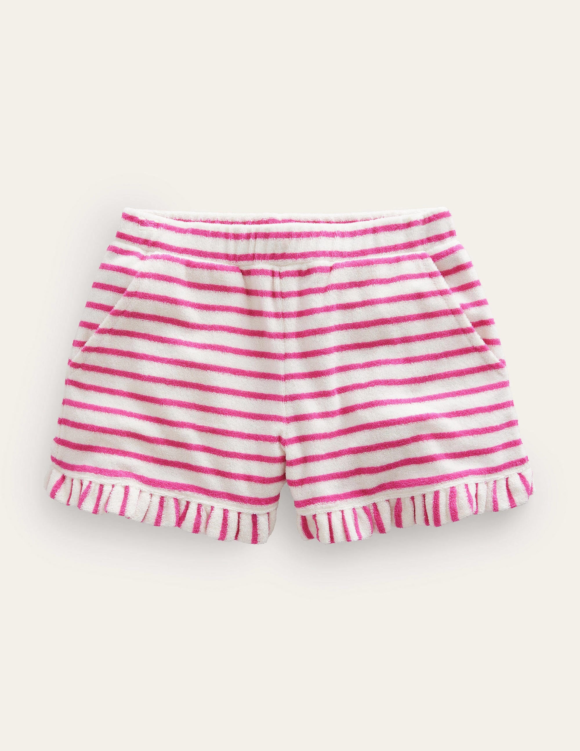 Frill Hem Towelling Short-Tickled Pink/Ivory - Image 1