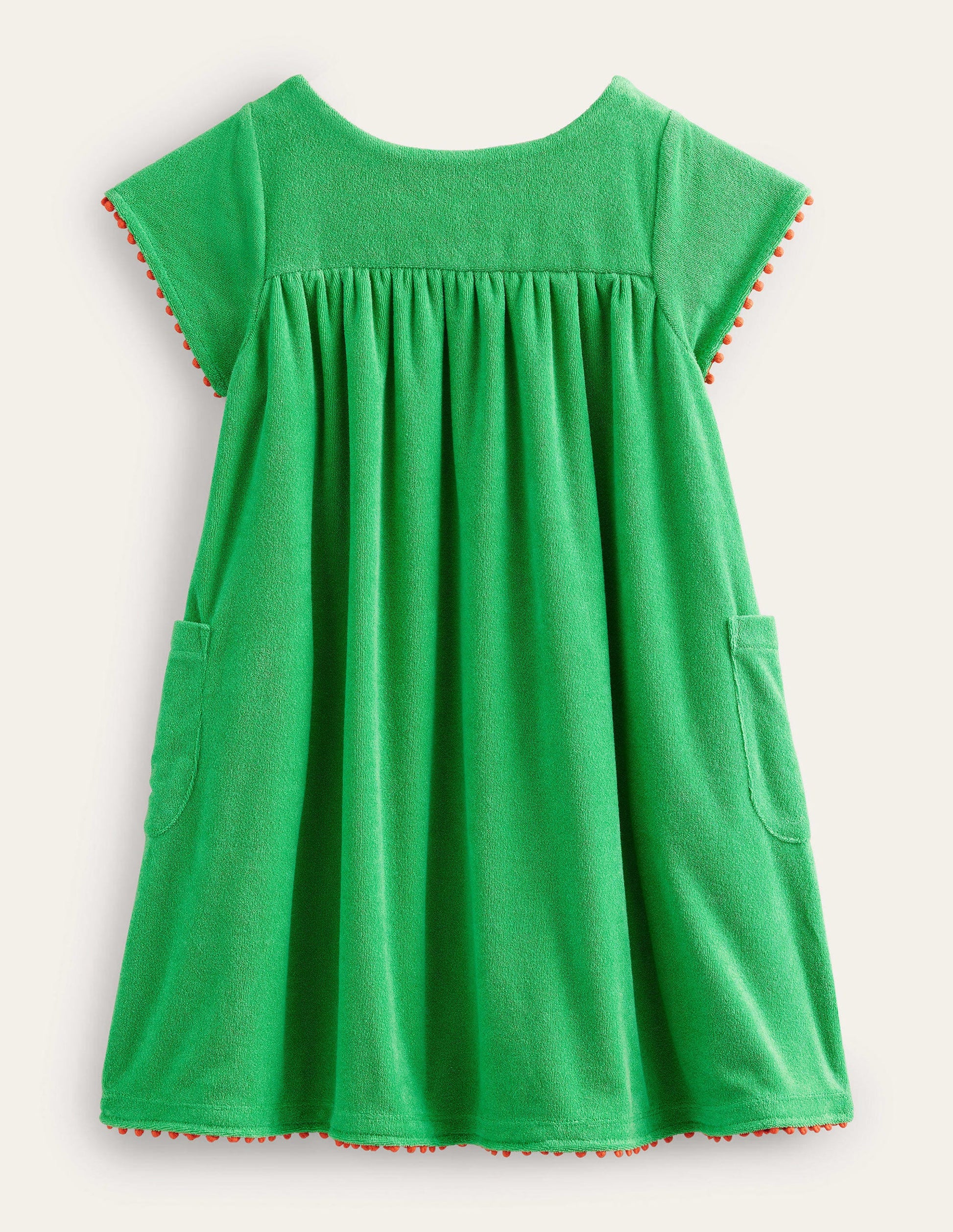 Embroidered Towelling Dress-Aloe Green Flowers-2