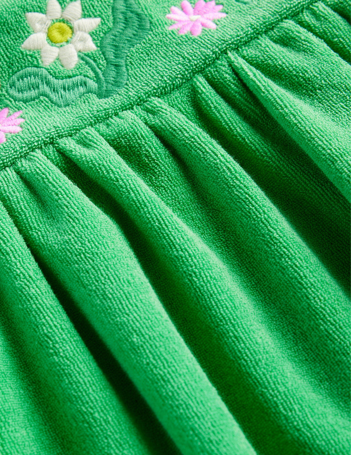 Embroidered Towelling Dress-Aloe Green Flowers - Image 3