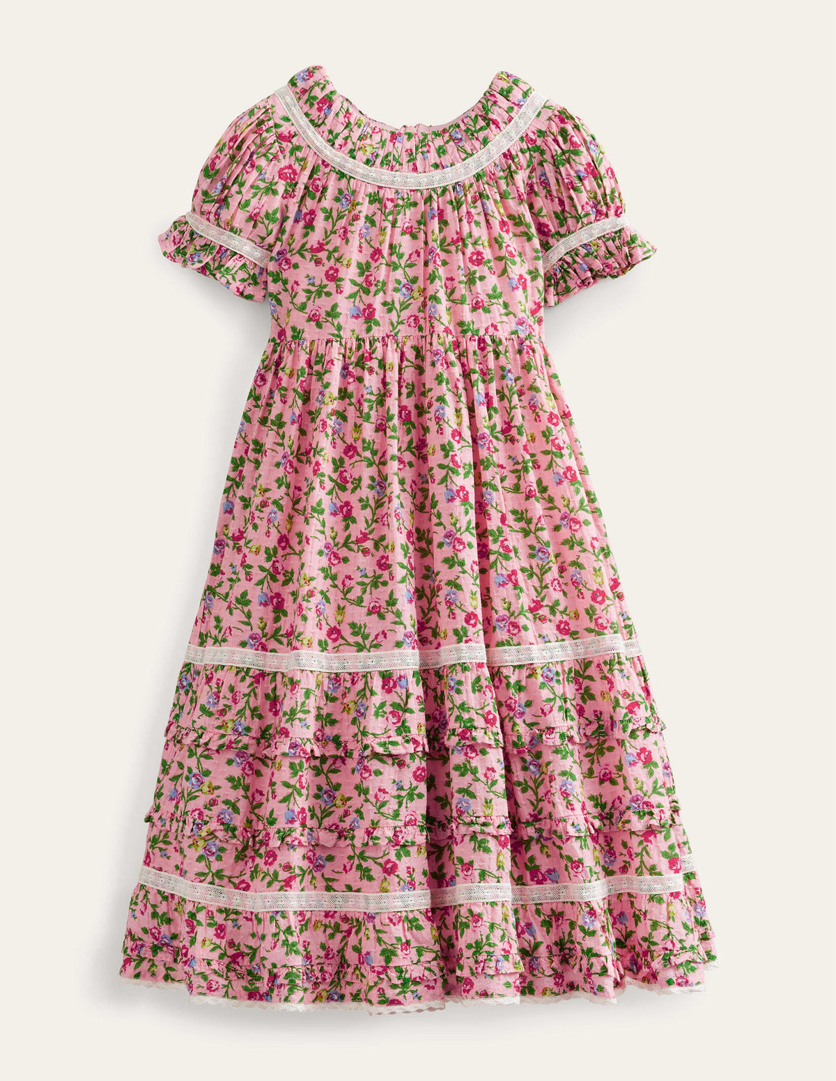 Printed Lace Trim Party Dress-Rambling Rose Pink-1