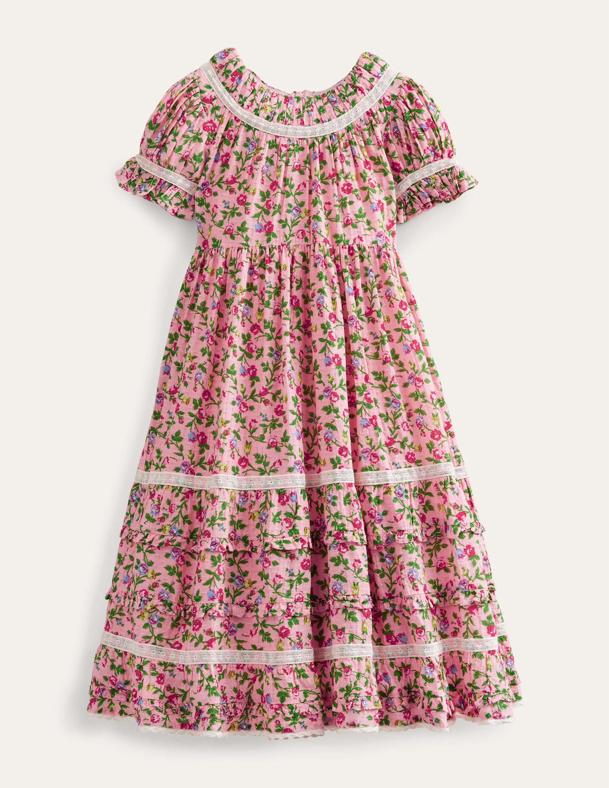 Printed Lace Trim Party Dress-Rambling Rose Pink - Image 1