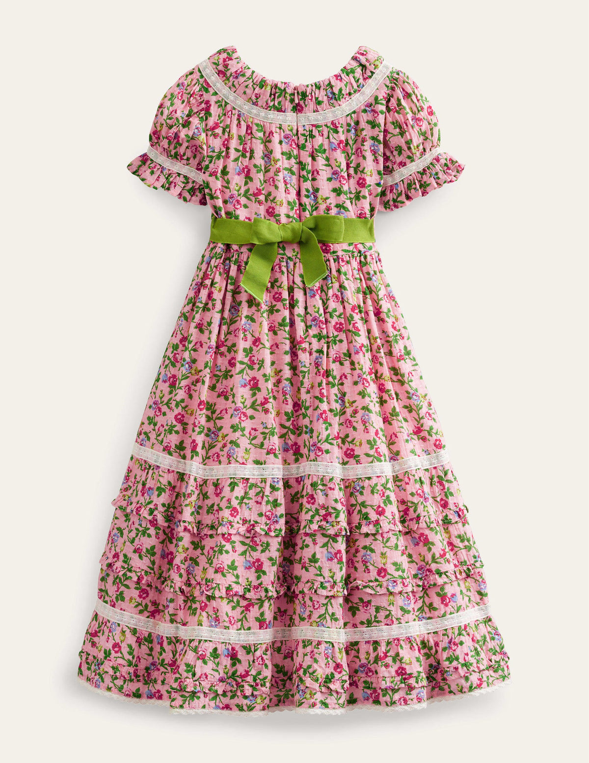 Printed Lace Trim Party Dress-Rambling Rose Pink-2