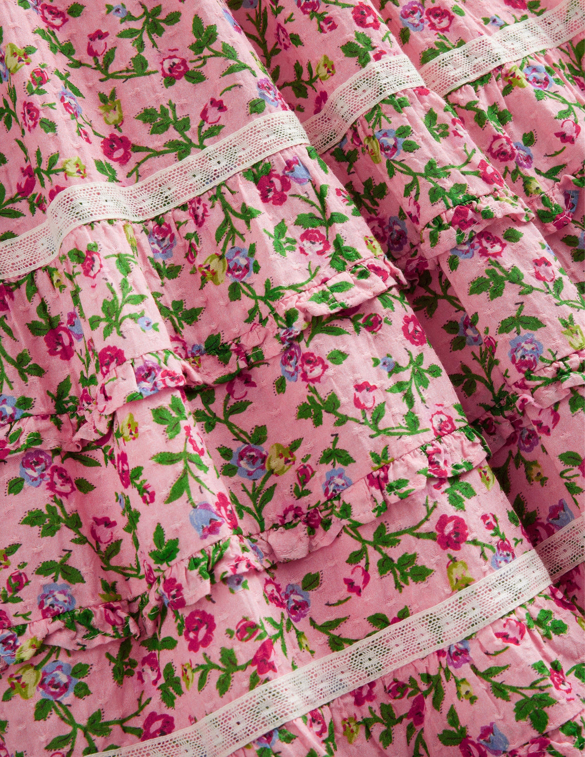 Printed Lace Trim Party Dress-Rambling Rose Pink - Image 3