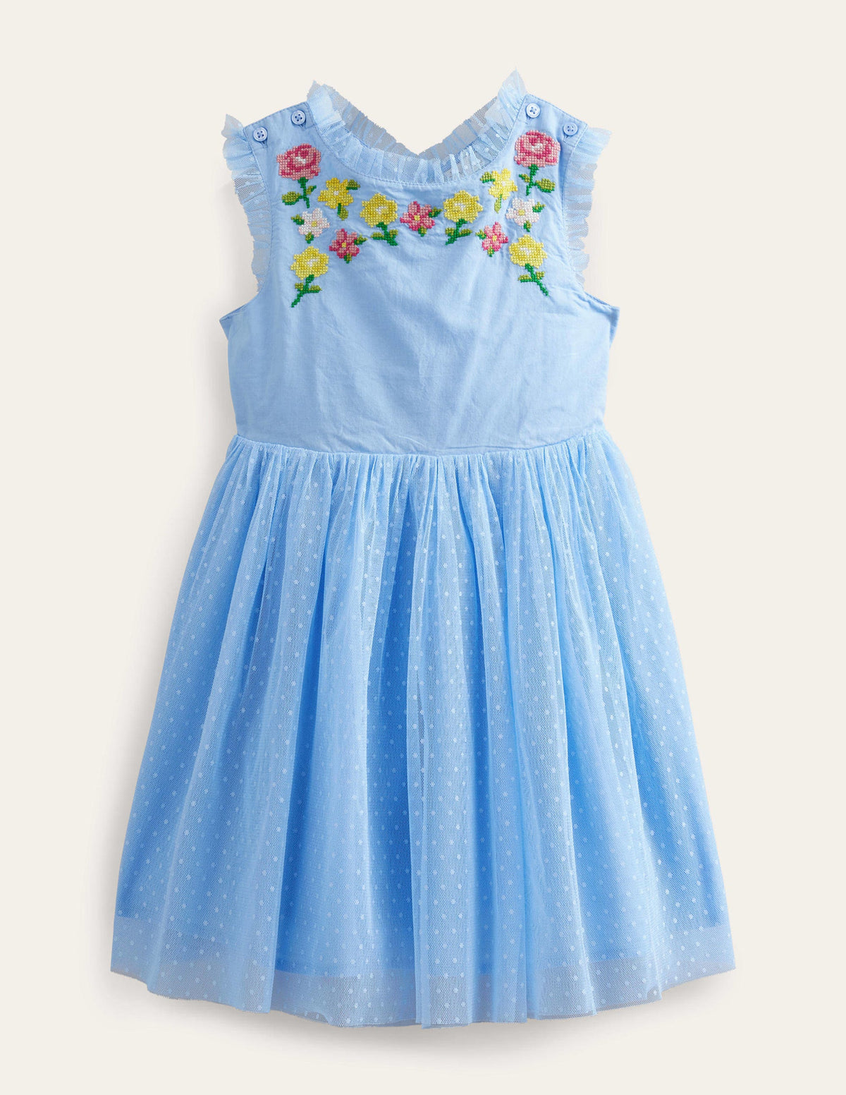 Embroidered Cross-Back Dress-Whisper Blue - Image 1