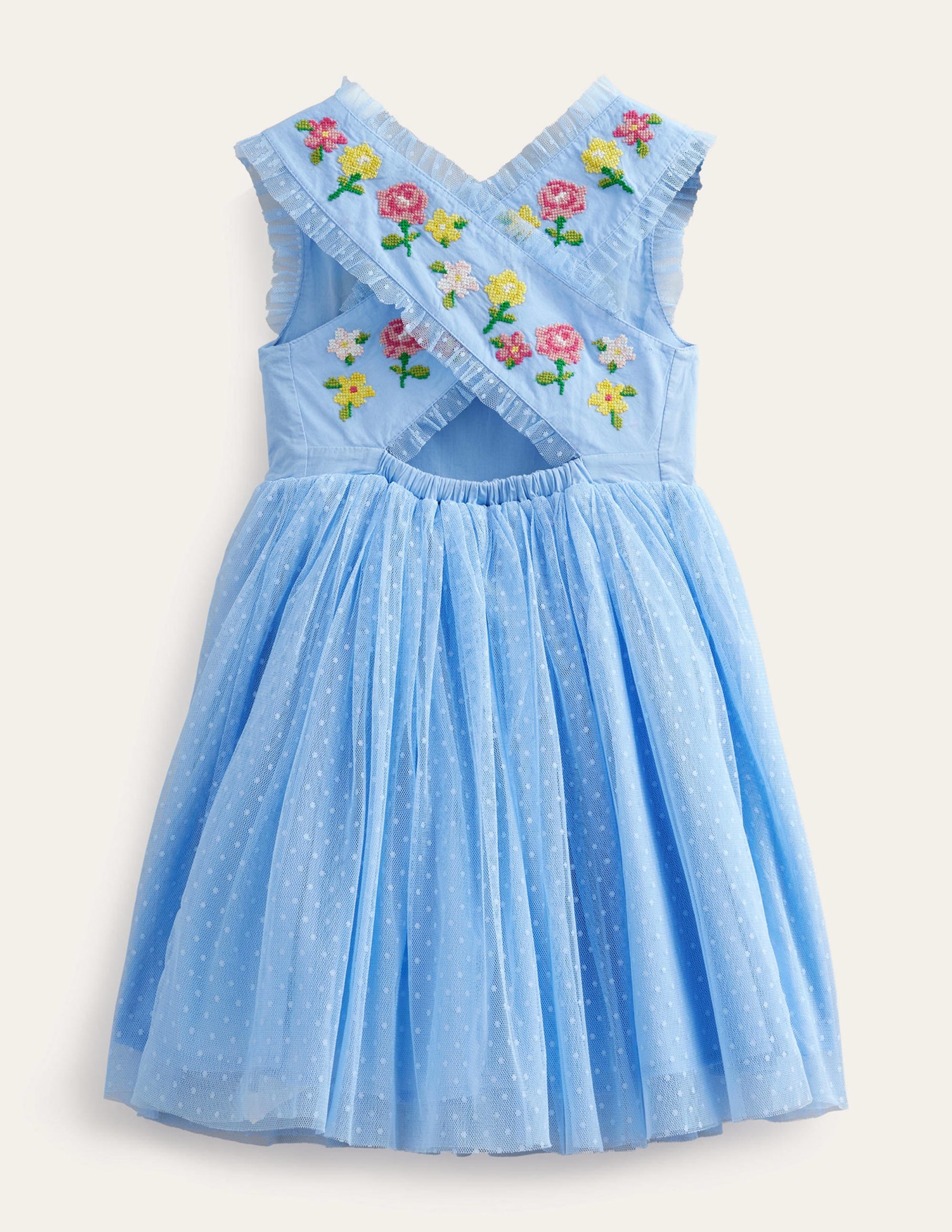 Embroidered Cross-Back Dress-Whisper Blue - Image 2