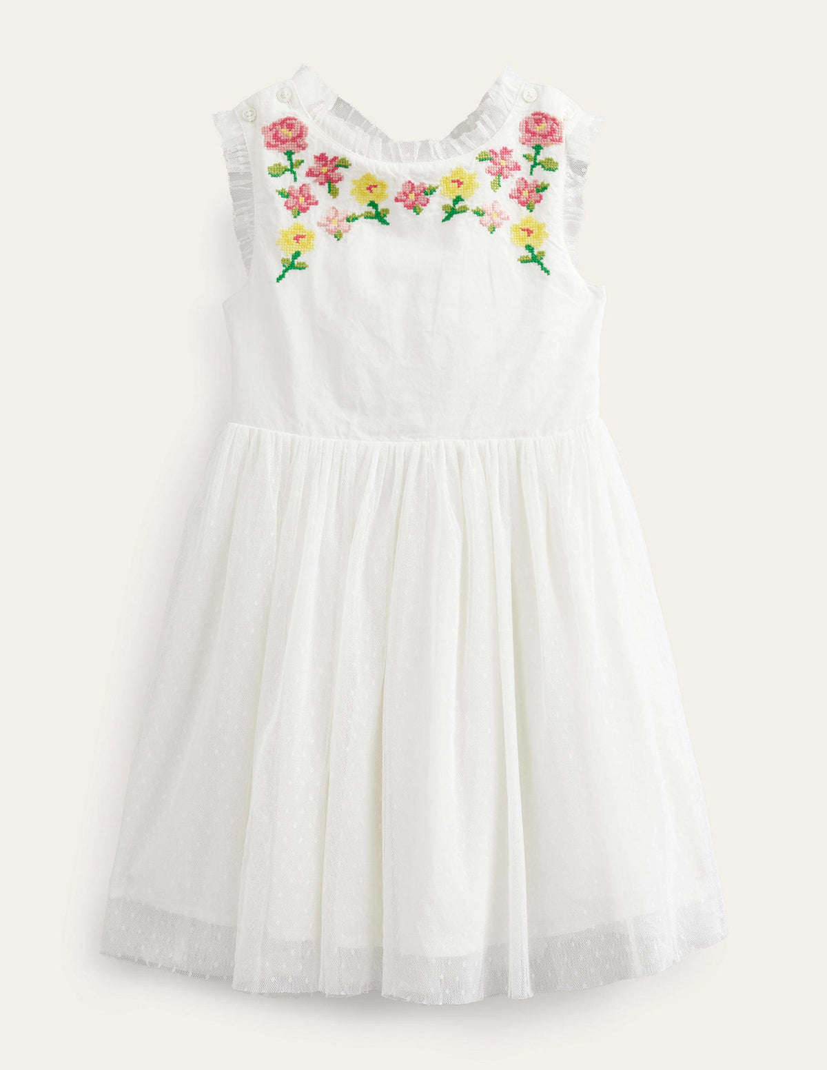 Embroidered Cross-Back Dress-Ivory-1