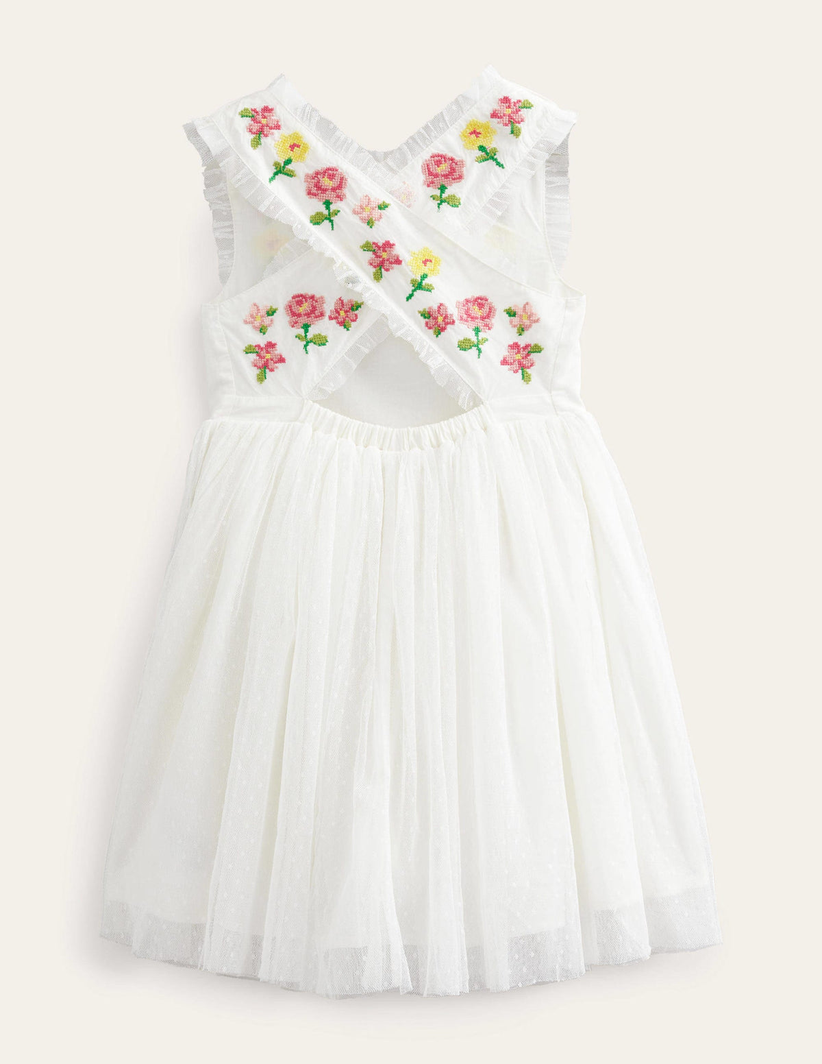 Embroidered Cross-Back Dress-Ivory - Image 2