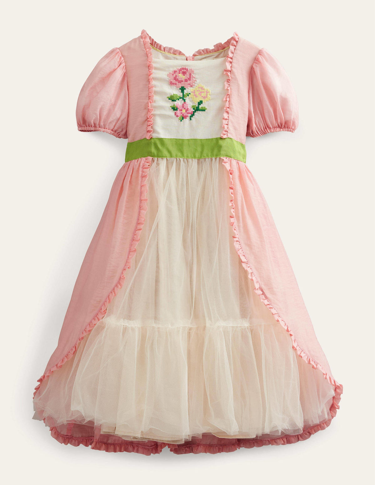 Puff Sleeve Embroidered Dress-Provence Dusty Pink-1