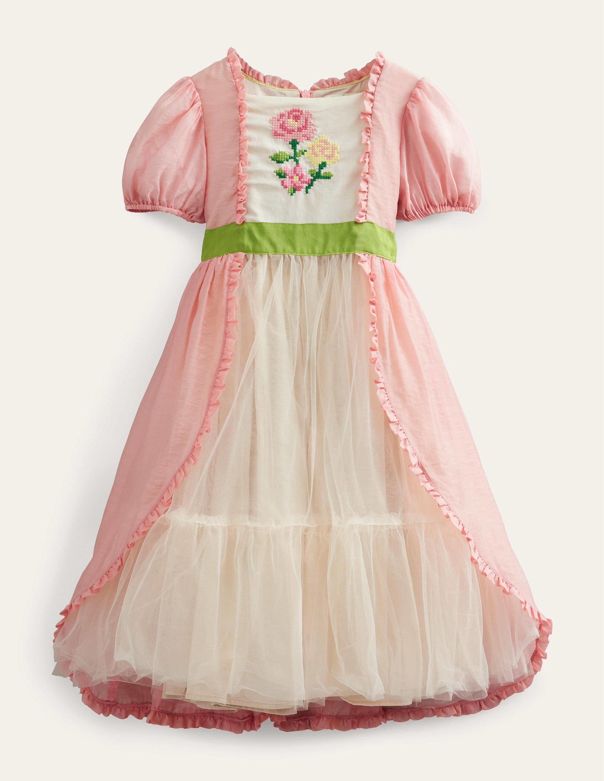 Puff Sleeve Embroidered Dress-Provence Dusty Pink - Image 1