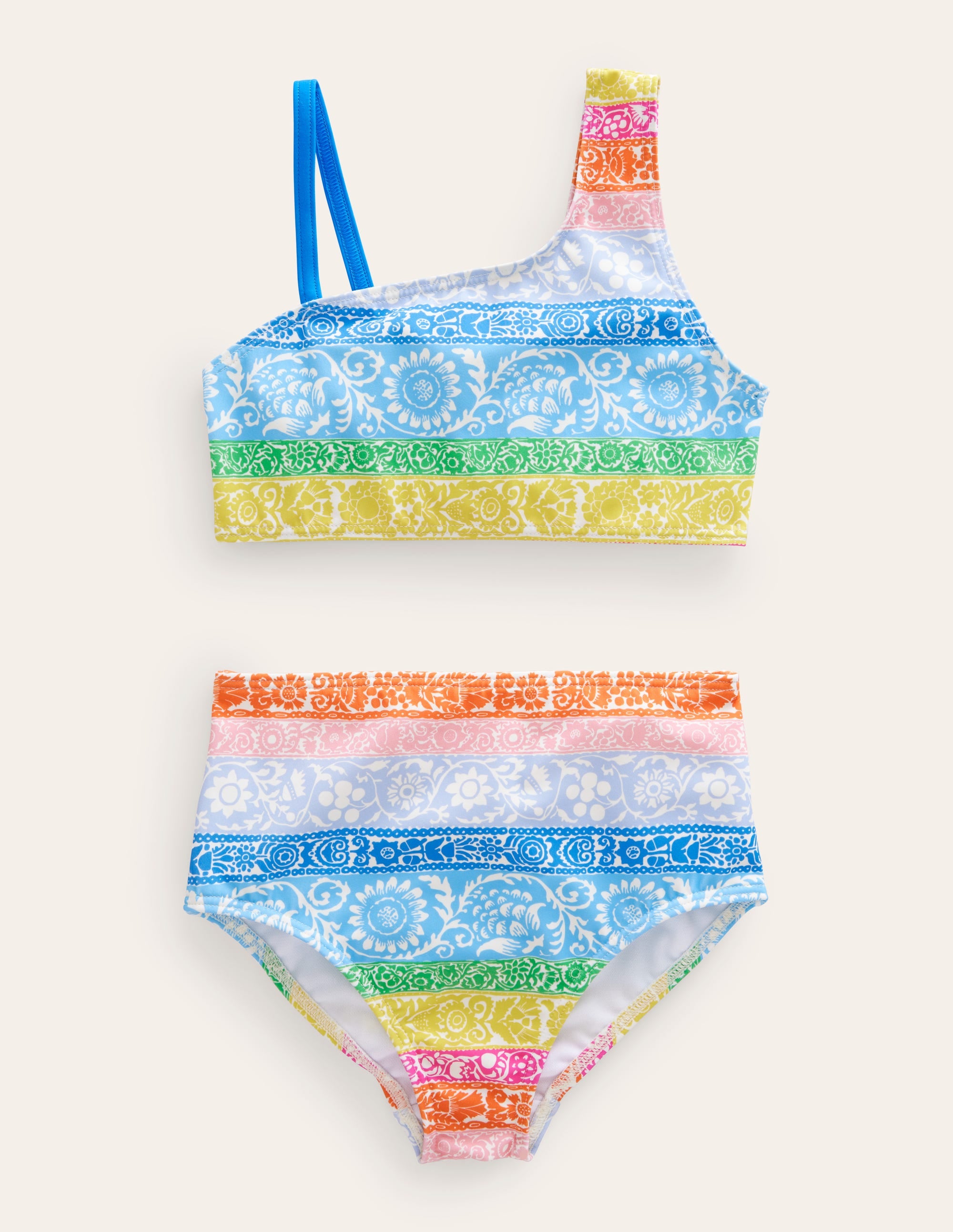 One Shoulder Bikini-Ivory, Multi  Wallpaper Stripe - Image 1