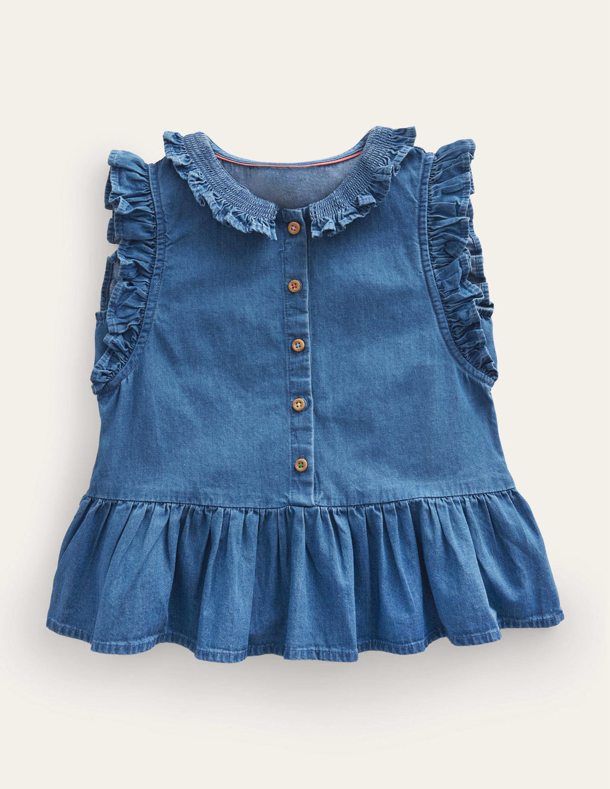 Chambray Frill Sleeve Blouse-Chambray Blue - Image 1