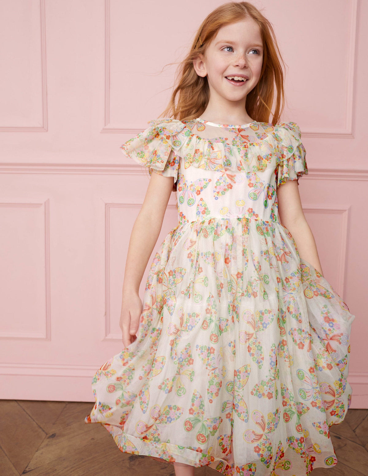 Frilly Tulle Dress-Ivory Multi Butterflies-4
