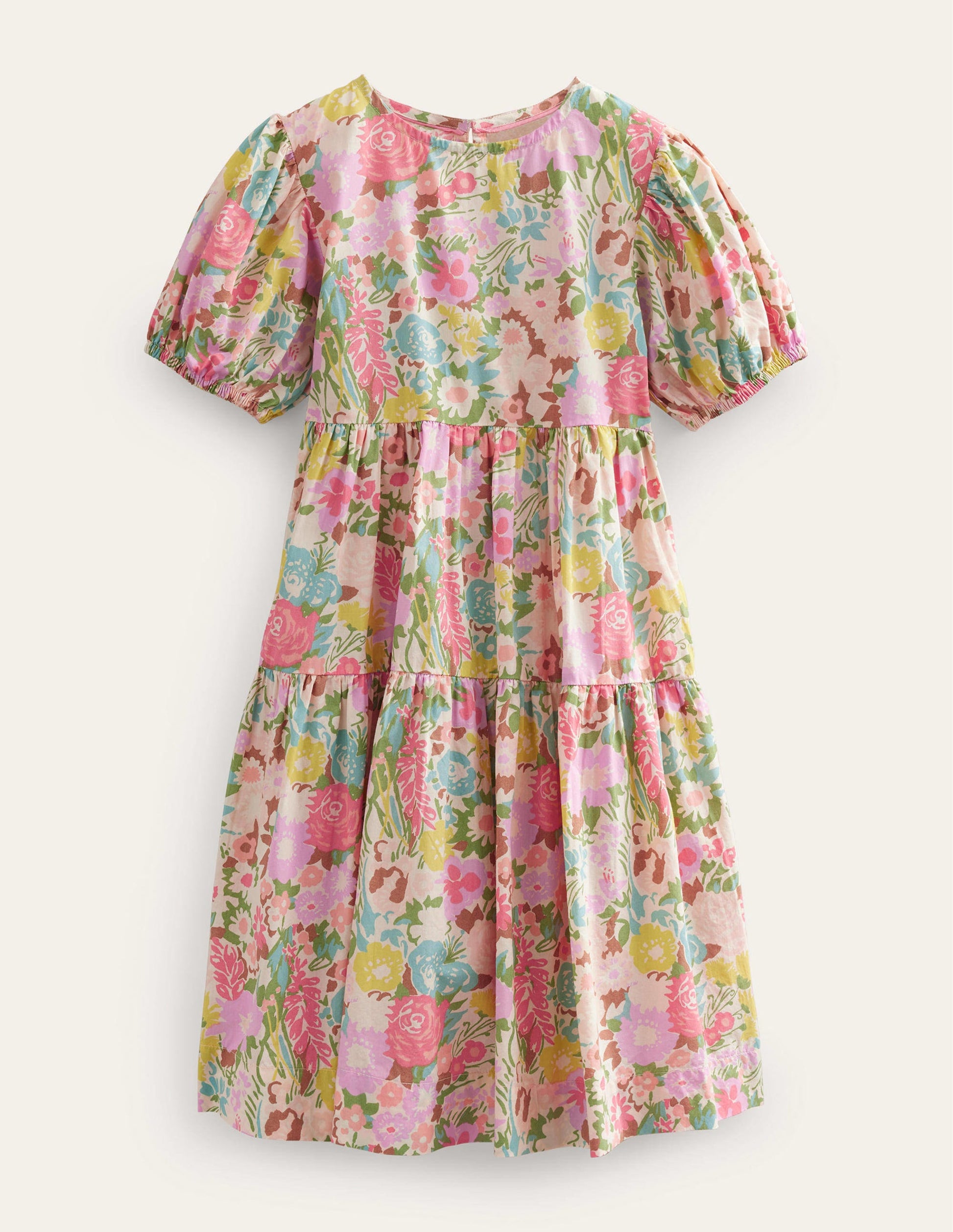 Tiered Printed Cotton Dress-Multi Painterly Floral-1