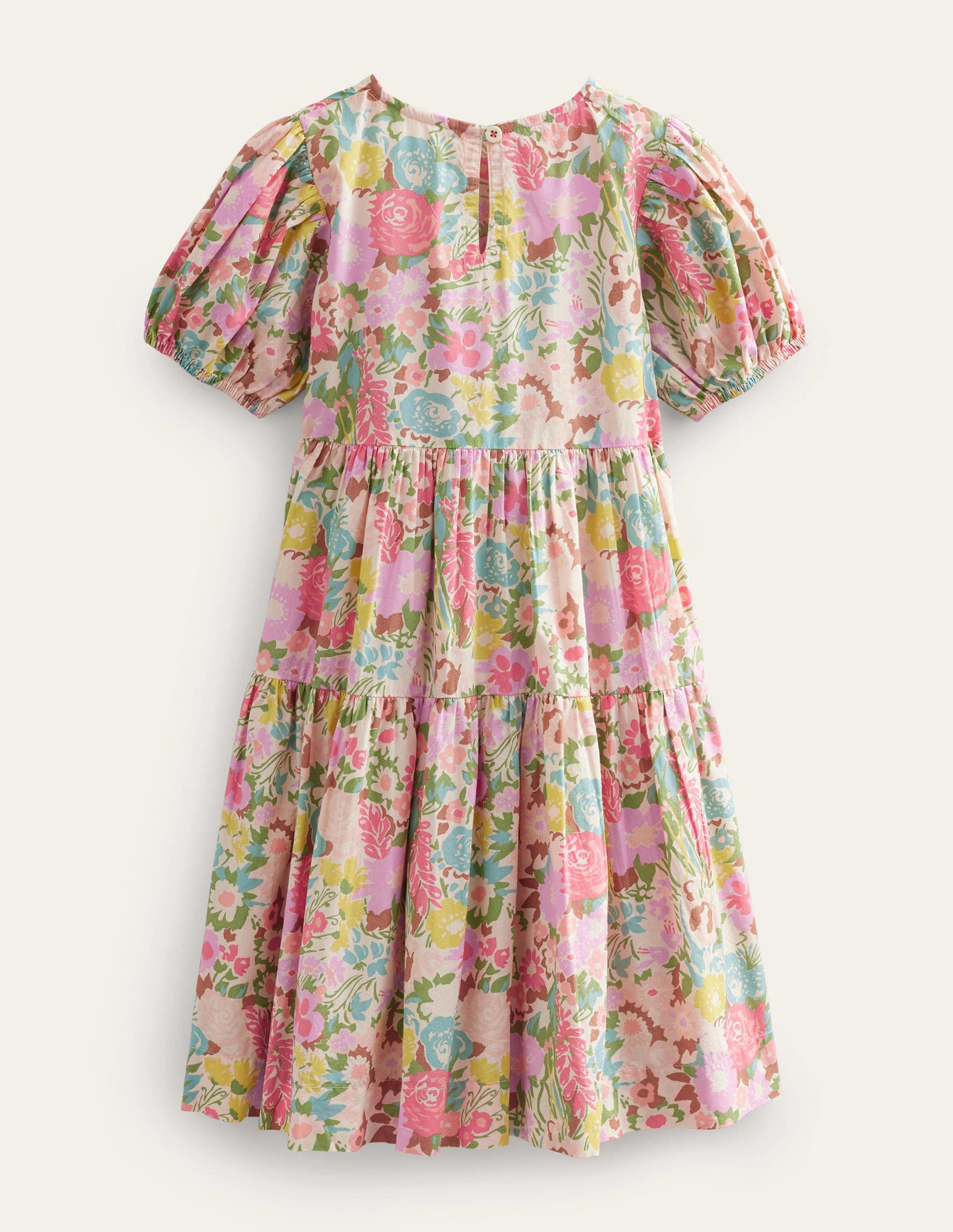 Tiered Printed Cotton Dress-Multi Painterly Floral-2
