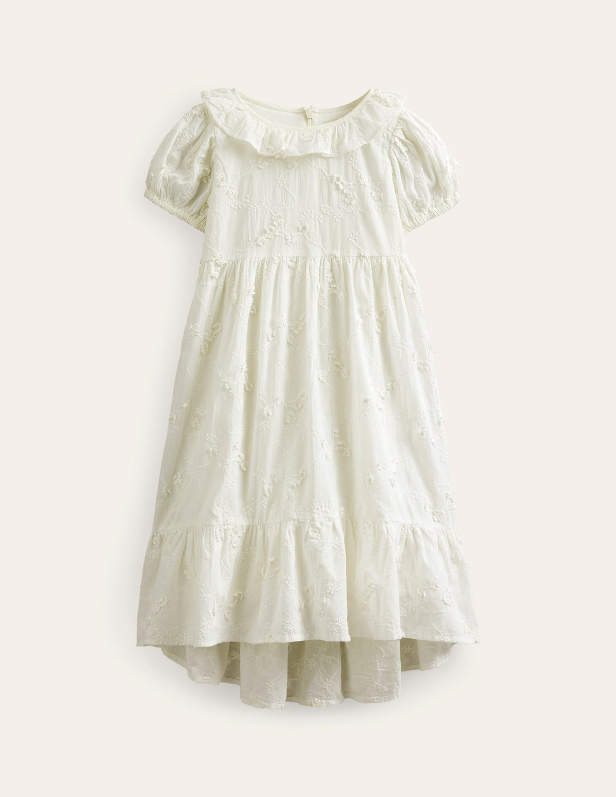 Dip Hem Broderie Dress-Ivory - Image 1