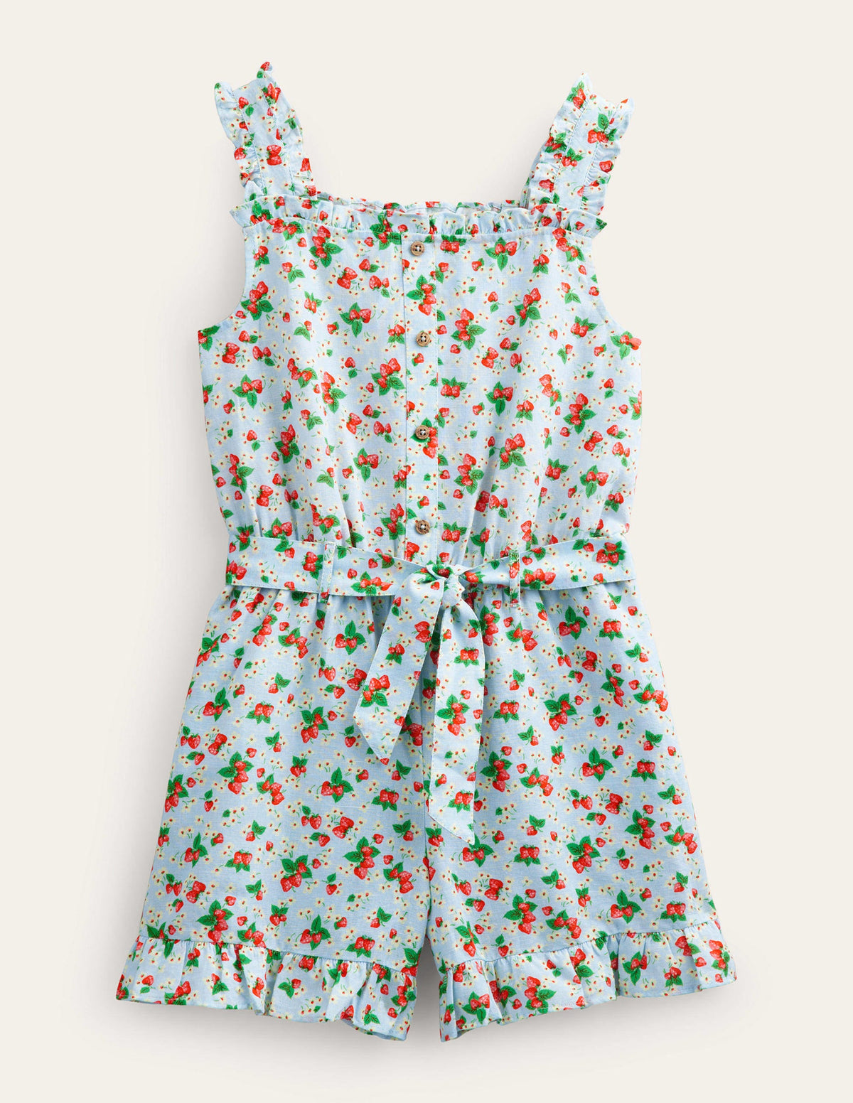 Linen-Cotton Ruffle Romper-Surf Strawberry Ditsy - Image 1