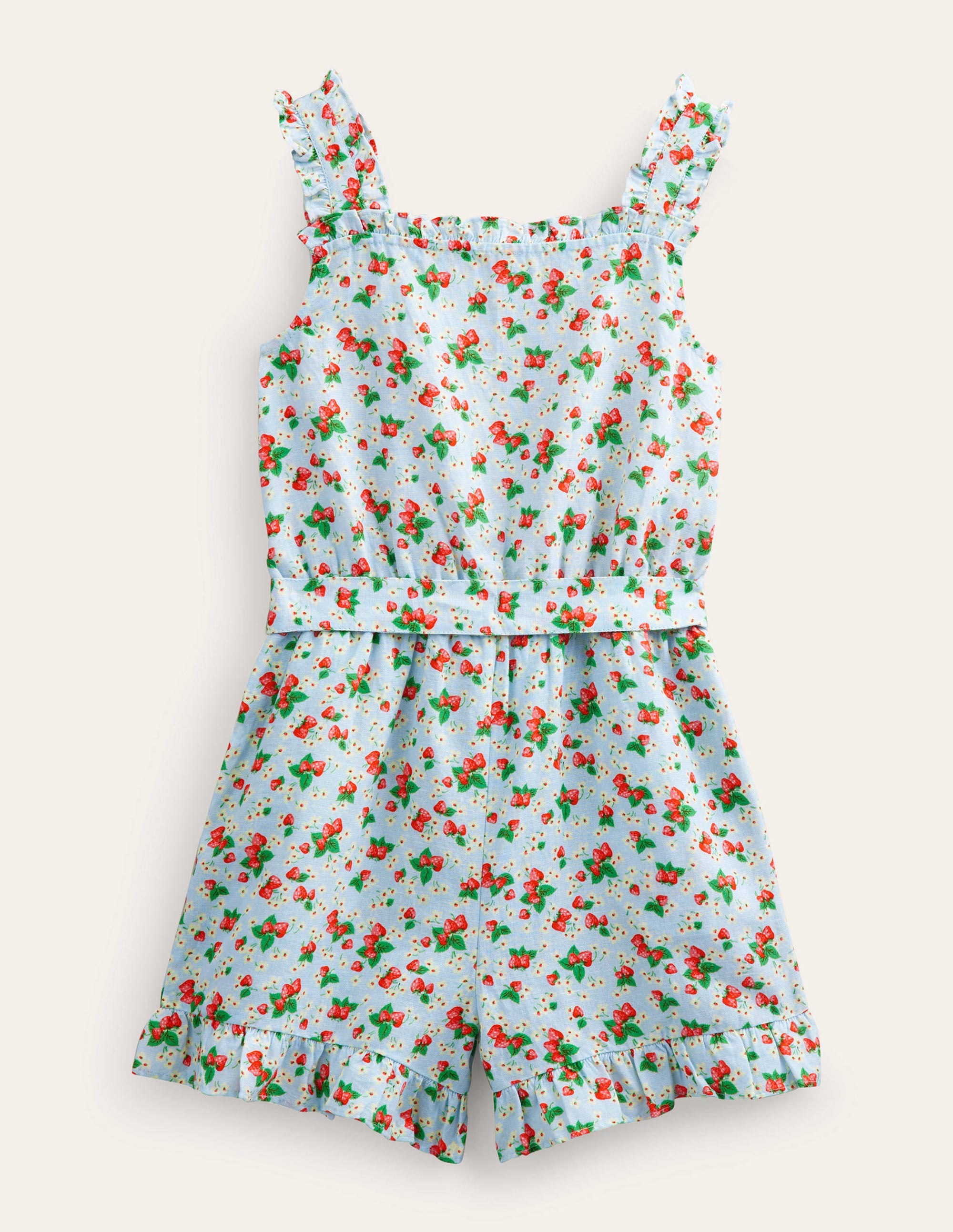 Linen-Cotton Ruffle Romper-Surf Strawberry Ditsy - Image 2