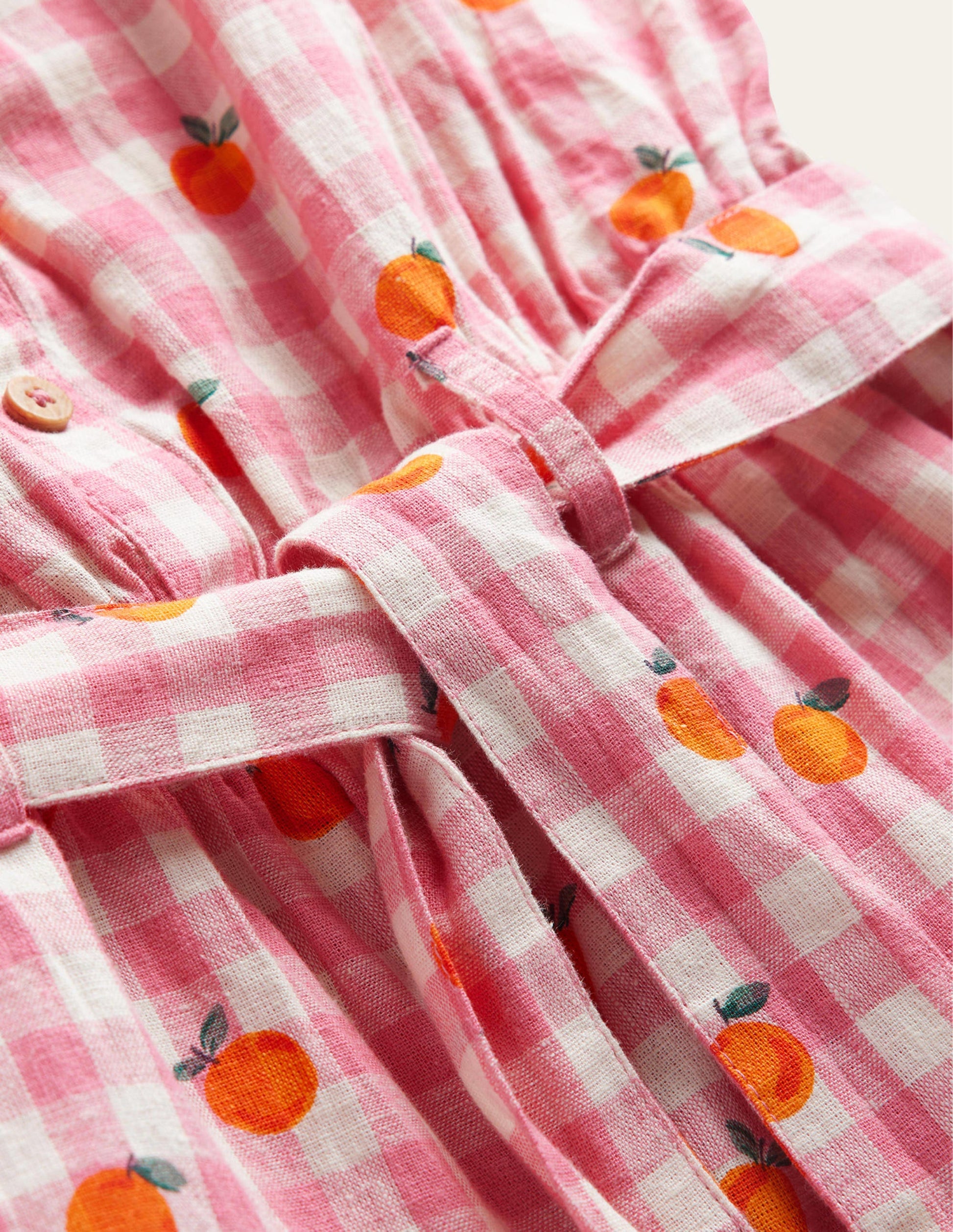 Linen-Cotton Ruffle Romper-Azalea and Ivory Gingham-3