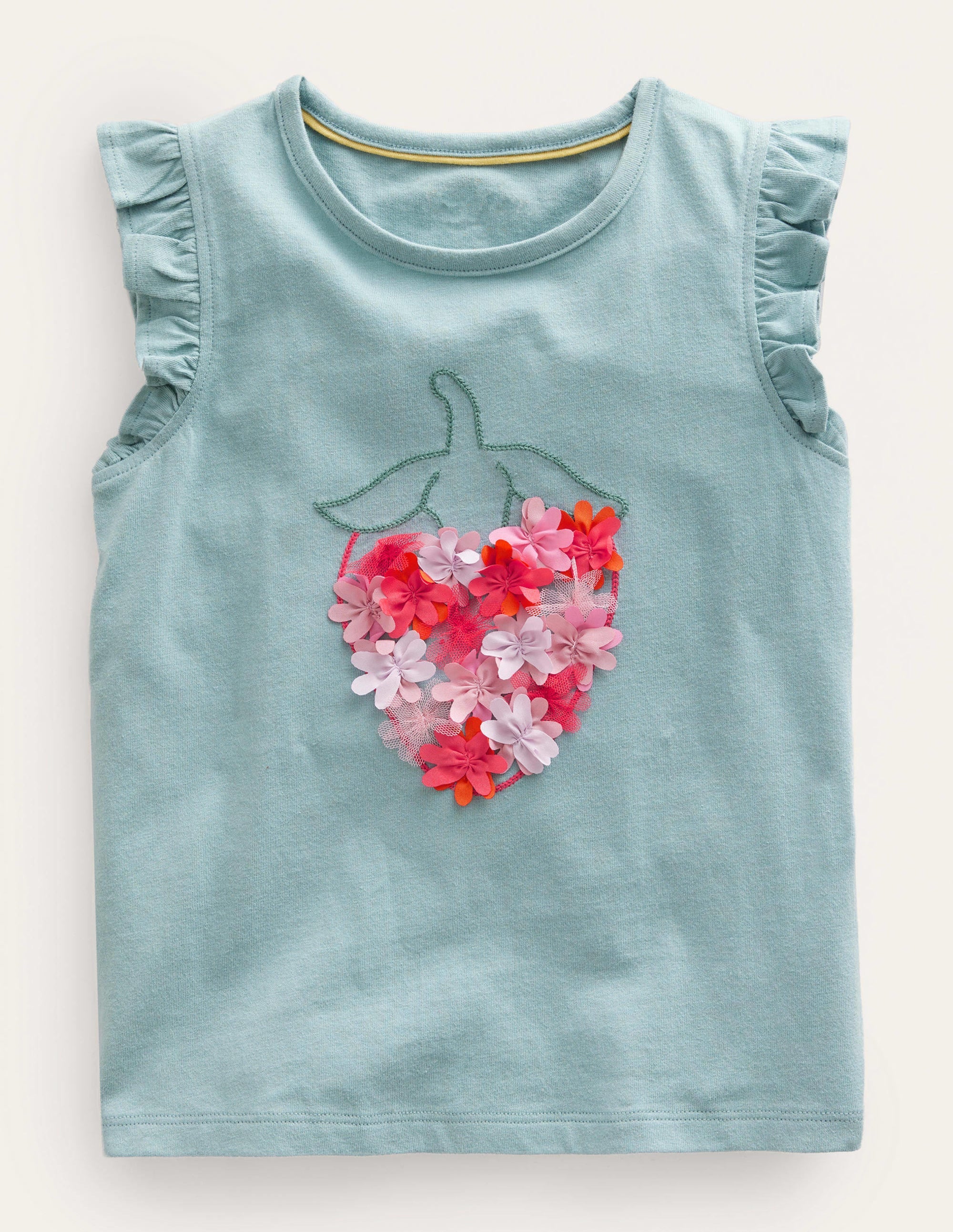 Embroidered Flutter Top-Tourmaline Blue Strawberry - Image 1