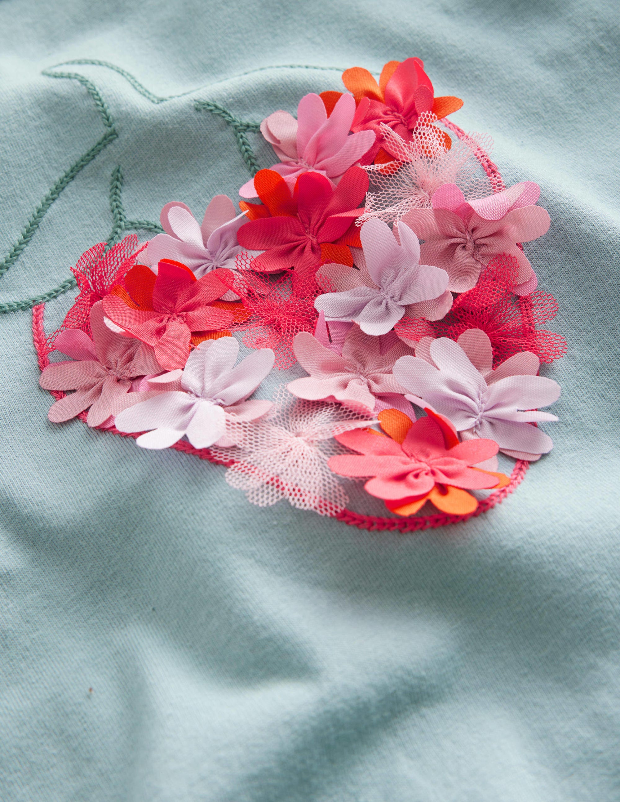 Embroidered Flutter Top-Tourmaline Blue Strawberry - Image 3
