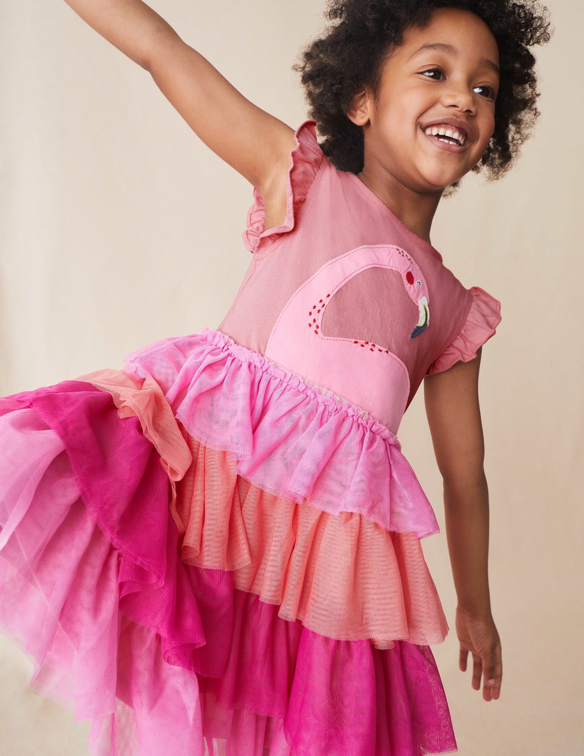 Tulle Layered Logo Dress-Peach Spring Flamingo - Image 4