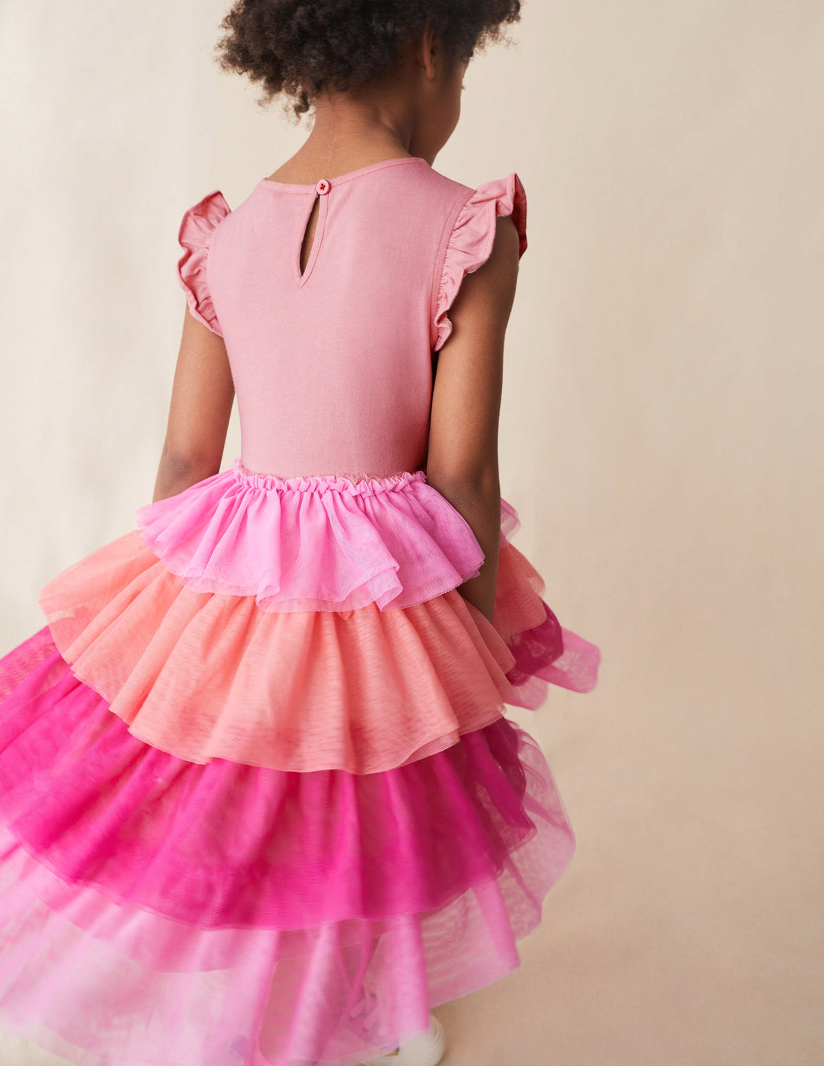 Tulle Layered Logo Dress-Peach Spring Flamingo-5