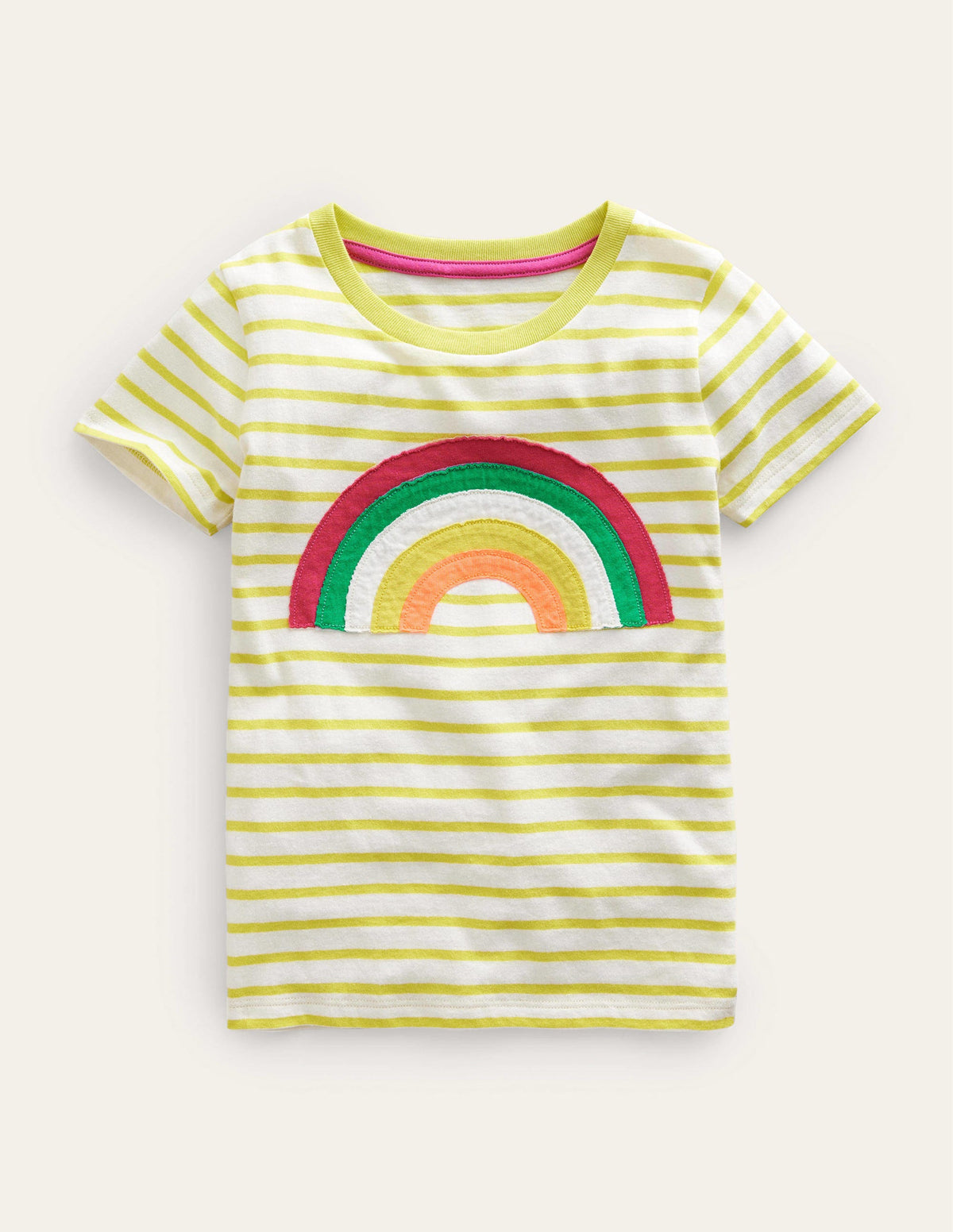 Appliqué Rainbow T-shirt-Gooseberry Yellow/Ivory - Image 1