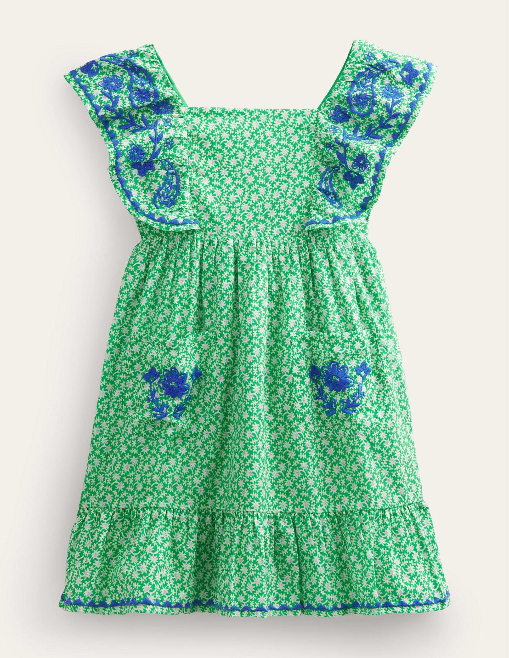 Embroidered Pinafore Dress-Bright Green Spring-1