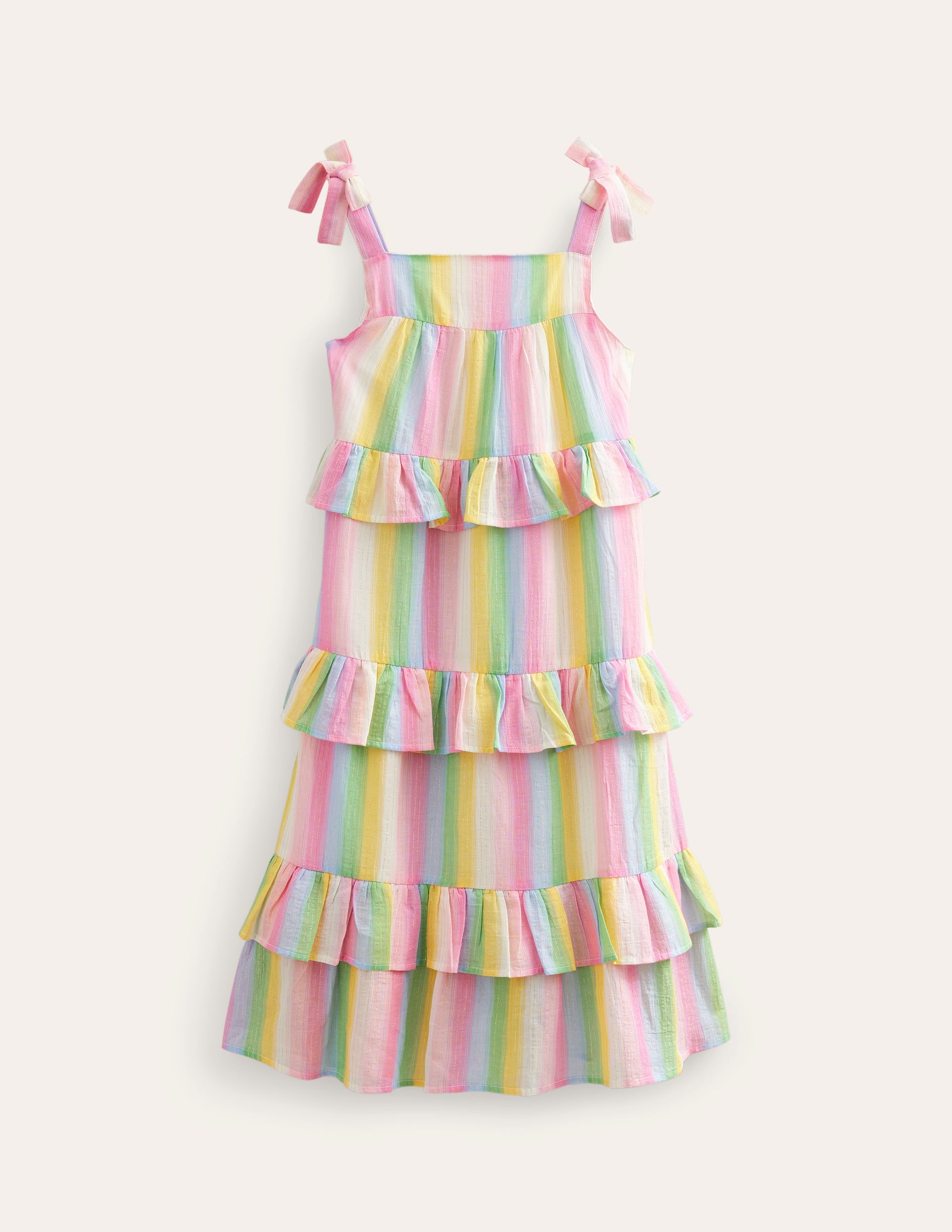 Tiered Ruffle Maxi Dress-Rainbow Gradient Stripe - Image 1